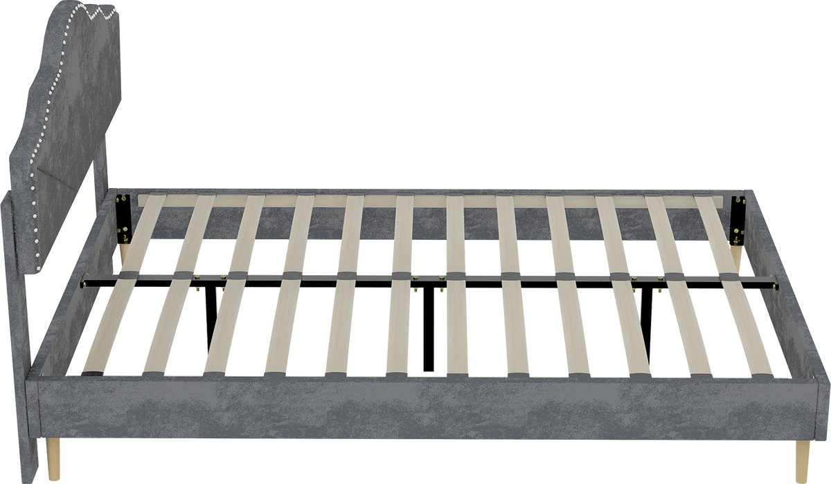 COVREO Bedframe 160x200 cm grijs, gestoffeerd, lattenbodem, zonder matras