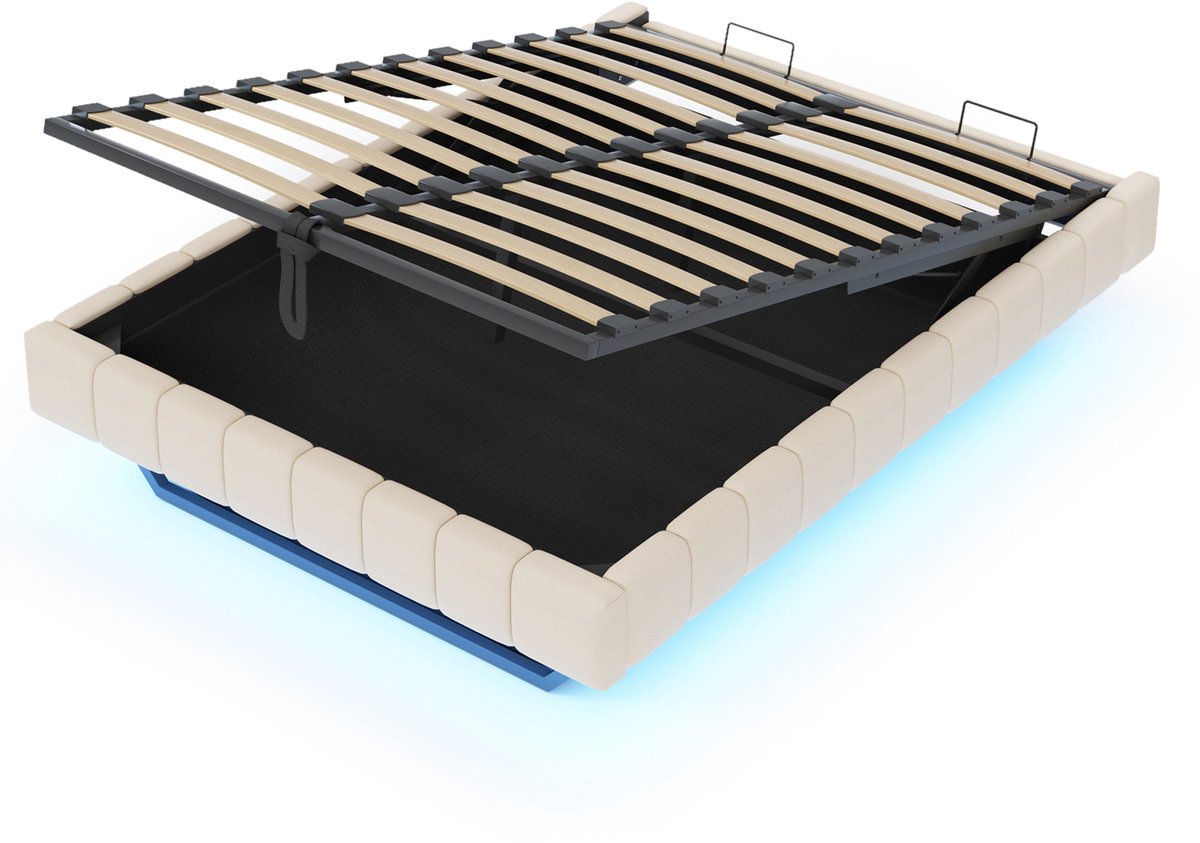 COVREO Bedframe 160x200 cm 201 x 161 cm beige opbergruimte zonder matras