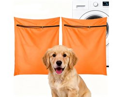 Waszak voor huisdieren- 2 stuks waszakken van twill polyester -Waszak voor huisdieren - Groot, duurzaam met ritssluiting - Sneldrogende waszak voor honden, katten, konijnen en cavia's - Voorkomt verstopping door haar - Oranje - 70x60 cm