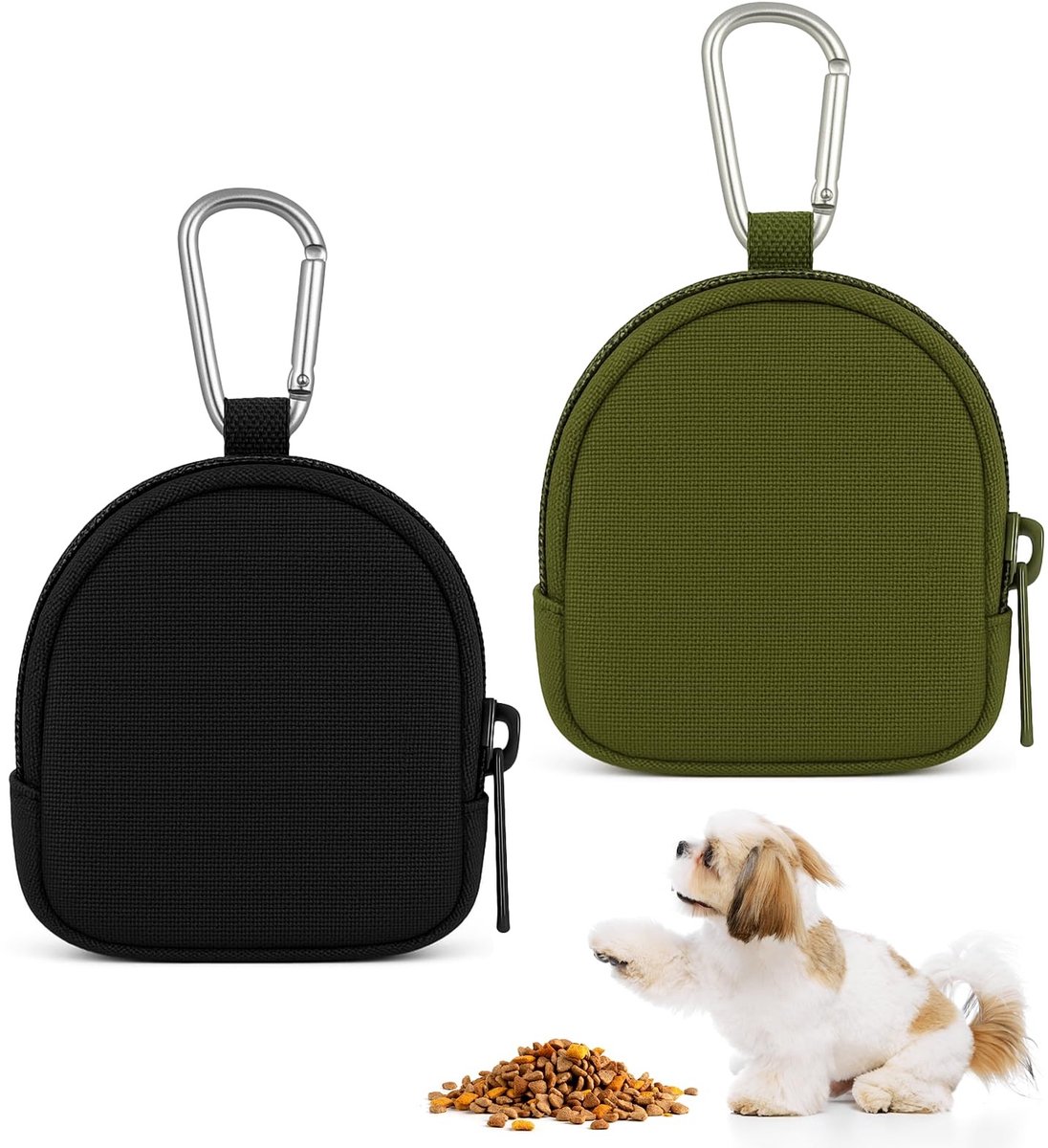 Dailygoods- Hondensnoepzak Praktische set - Traktatiezak voor honden - Voederzak met ritssluiting - Oxford-stof - Compact 8,5 x 6,5 cm - Inclusief karabijnhaak