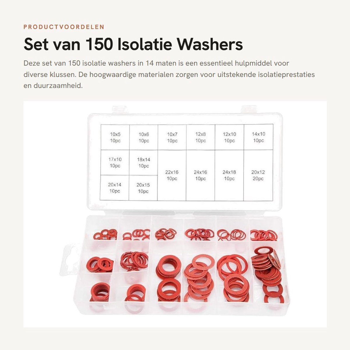 Dailygoods- Wasmachines Set van 150 Stuks - Isolatie Ringen - Diverse Maten - Rood Staalpapier - Duurzaam - Inclusief Opbergdoos - Isolatiewasmachines
