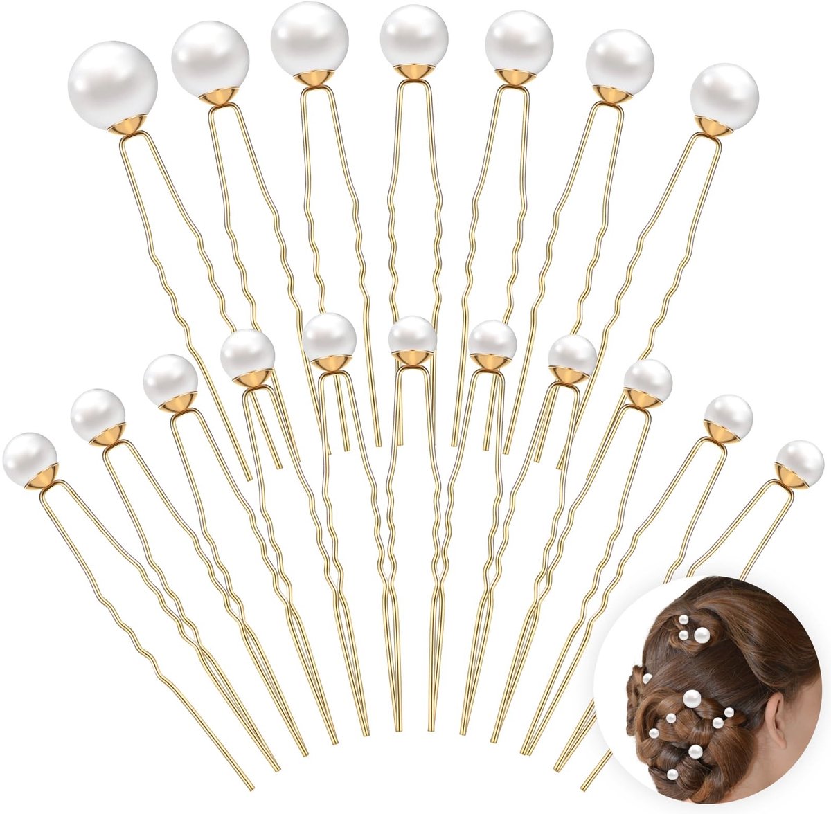 Dailygoods - Haarspelden - Bruiloft Parel Haaraccessoires - Decoratief - Goud - Bruid Bruidsmeisje - U-Vorm Strass Haarclips