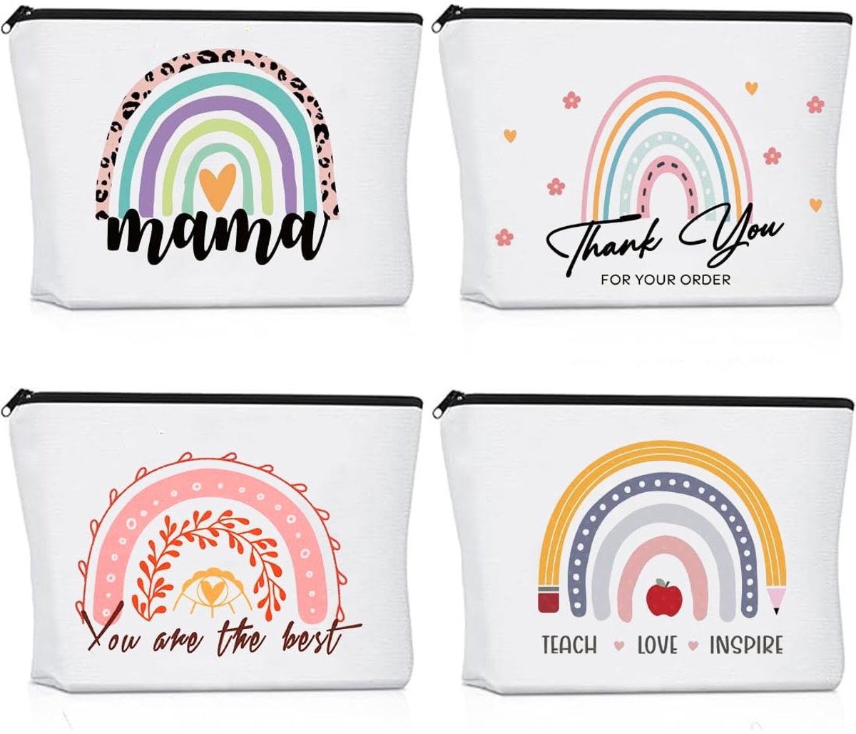 Dailygoods- Geschenktasjes 4 Stuks - Multifunctionele Tas - Cadeau voor Leraren - Rainbow Hartontwerp - Ideaal voor Vrienden en Collega's - Make-uptas