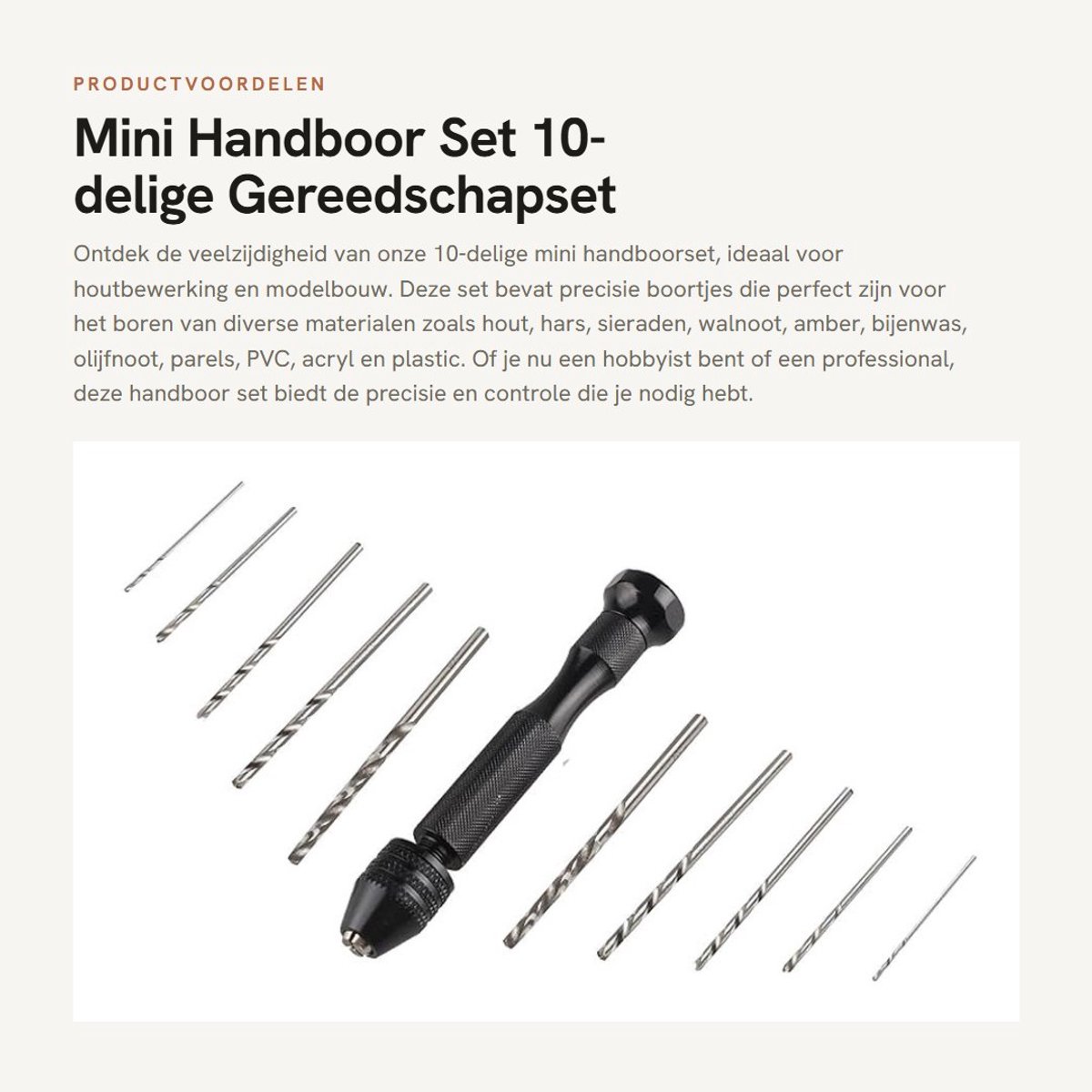 Dailygoods - Mini Handboor Set - 10-delige Gereedschapset - Precisie voor Houtbewerking - Geschikt voor Modelbouw en Sieraden - Ideaal voor Details -...