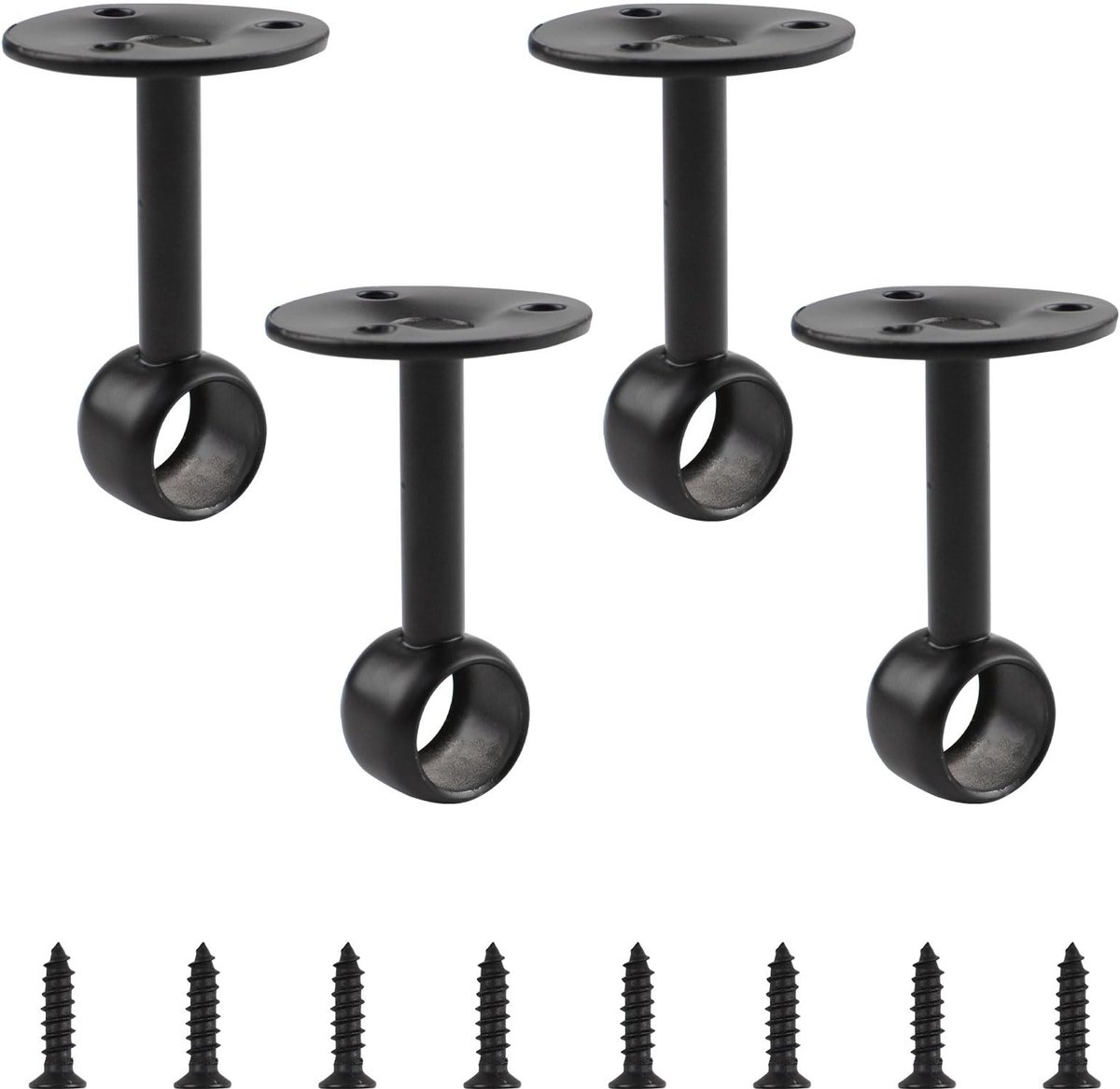 Dailygoods- Gordijnroede Plafondbevestiging - Uitschuifbaar - 4 Stuks - Roestvrij Staal - Zwart - Robuust - Gordijnbeugels