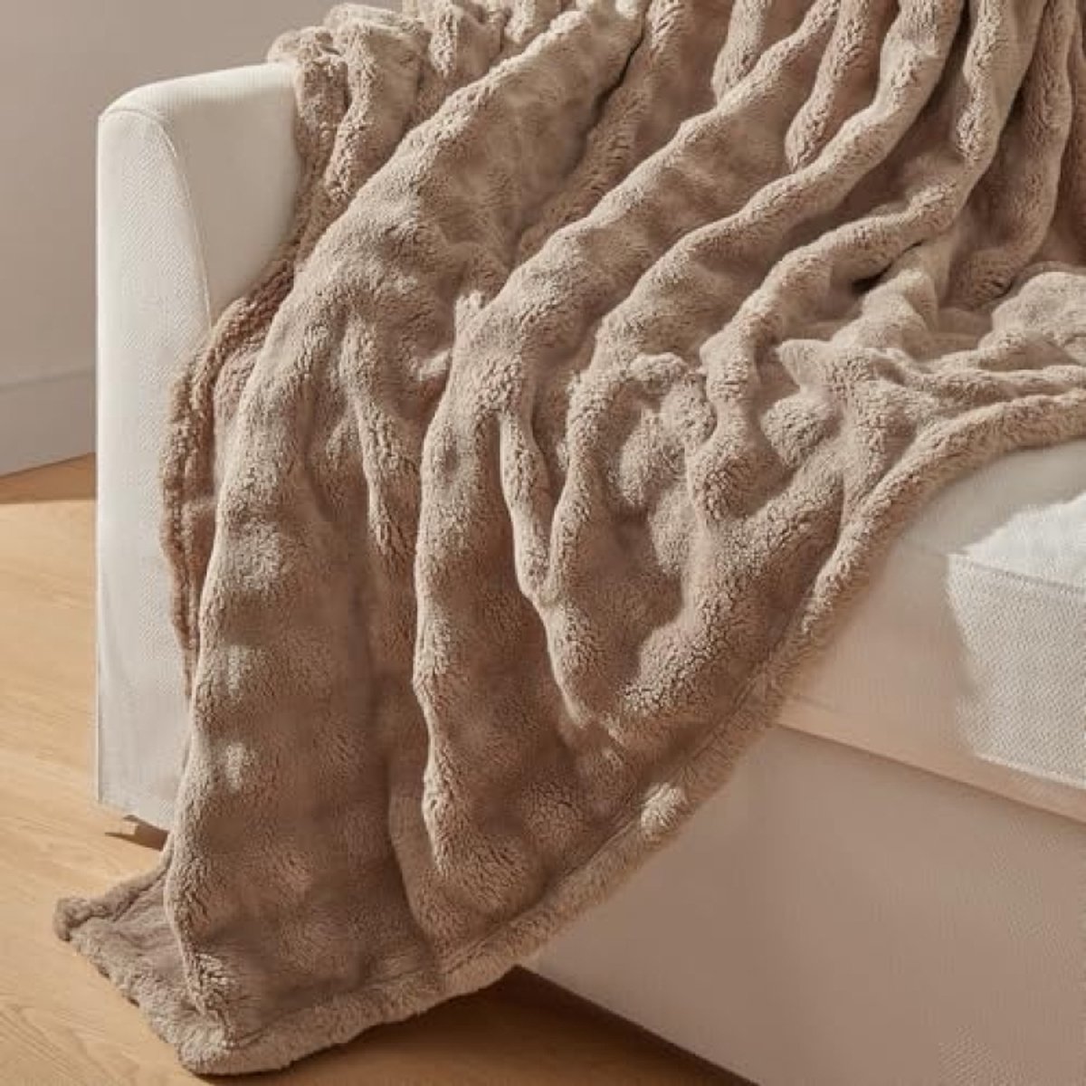Osamix Fleecedeken 220 x 240 cm - Pluche 3D Bubble Fleece - Oeko-Tex Gecertificeerd - Zachte Woondeken voor Bank, Bed en Sprei - Bruin