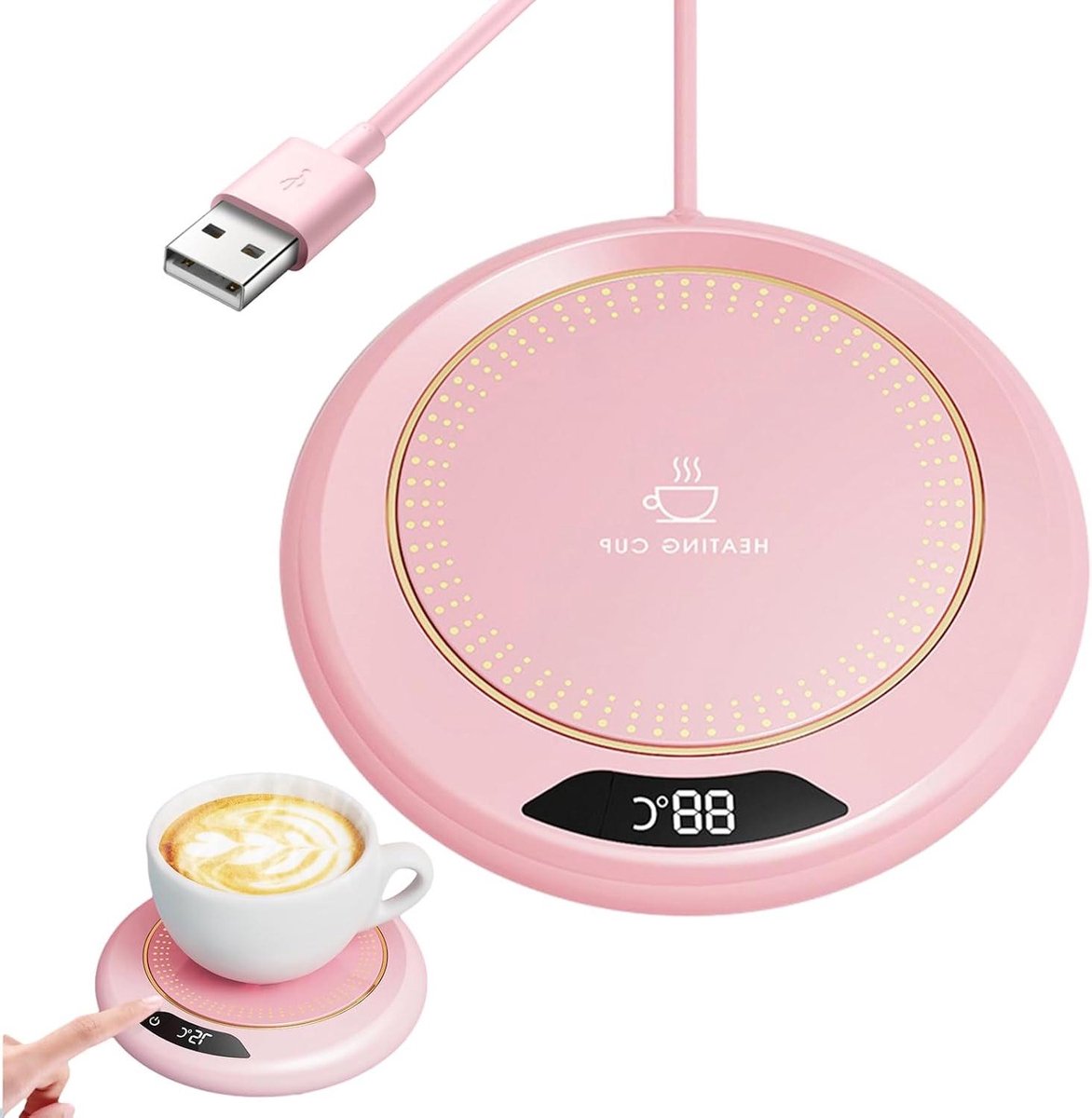 Elektrische Mok - Warme Dranken - Dranken Warm Houden - Drie Temperatuur Niveaus - 112 cm Diameter - Roze