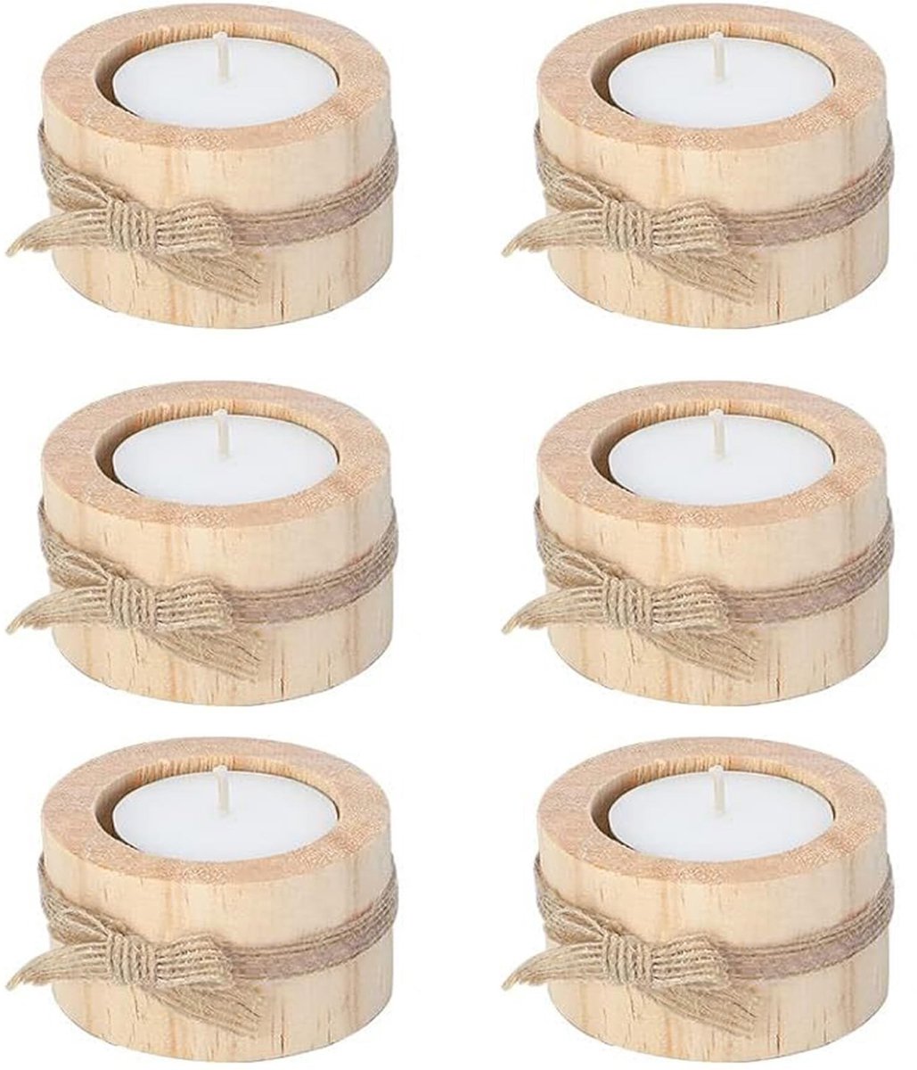 Dailygoods- Kandelaar klein - Houten Kandelaar - Kaarsenhouder - Vintage Theelichthouder - Decoratie voor Bruiloft - Romantische Sfeer