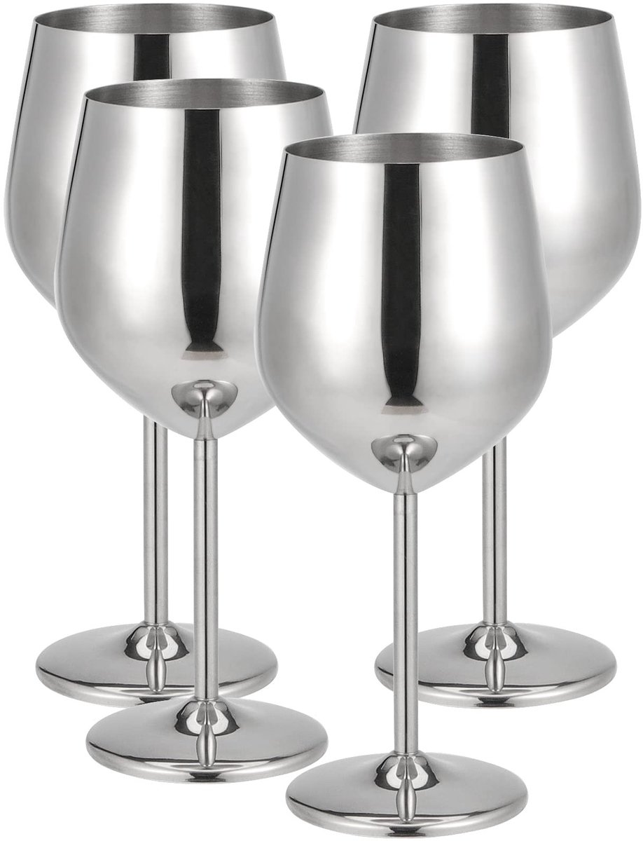 Dailygoods- Wijnglazen 500ml - Roestvrijstalen Set van 4 - Onbreekbaar - Duurzaam - Voor Feest/Buiten - Houdt Dranken Kouder - Drankbekers