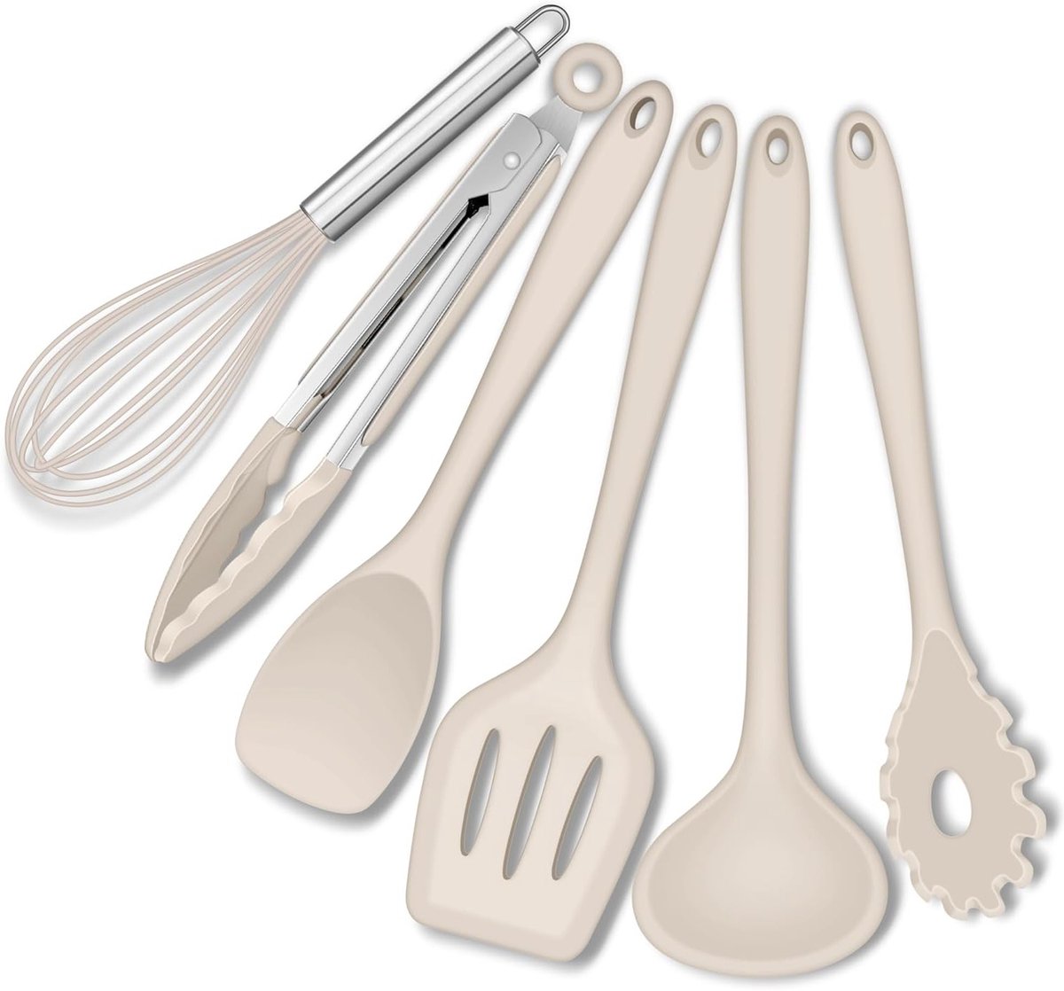 Set van 6 Silicone Keukengerei, Hittebestendige en Vaatwasserbestendige Keukenhulpmiddelen voor Koken en Bakken, Inclusief Spatel en Snijgerei