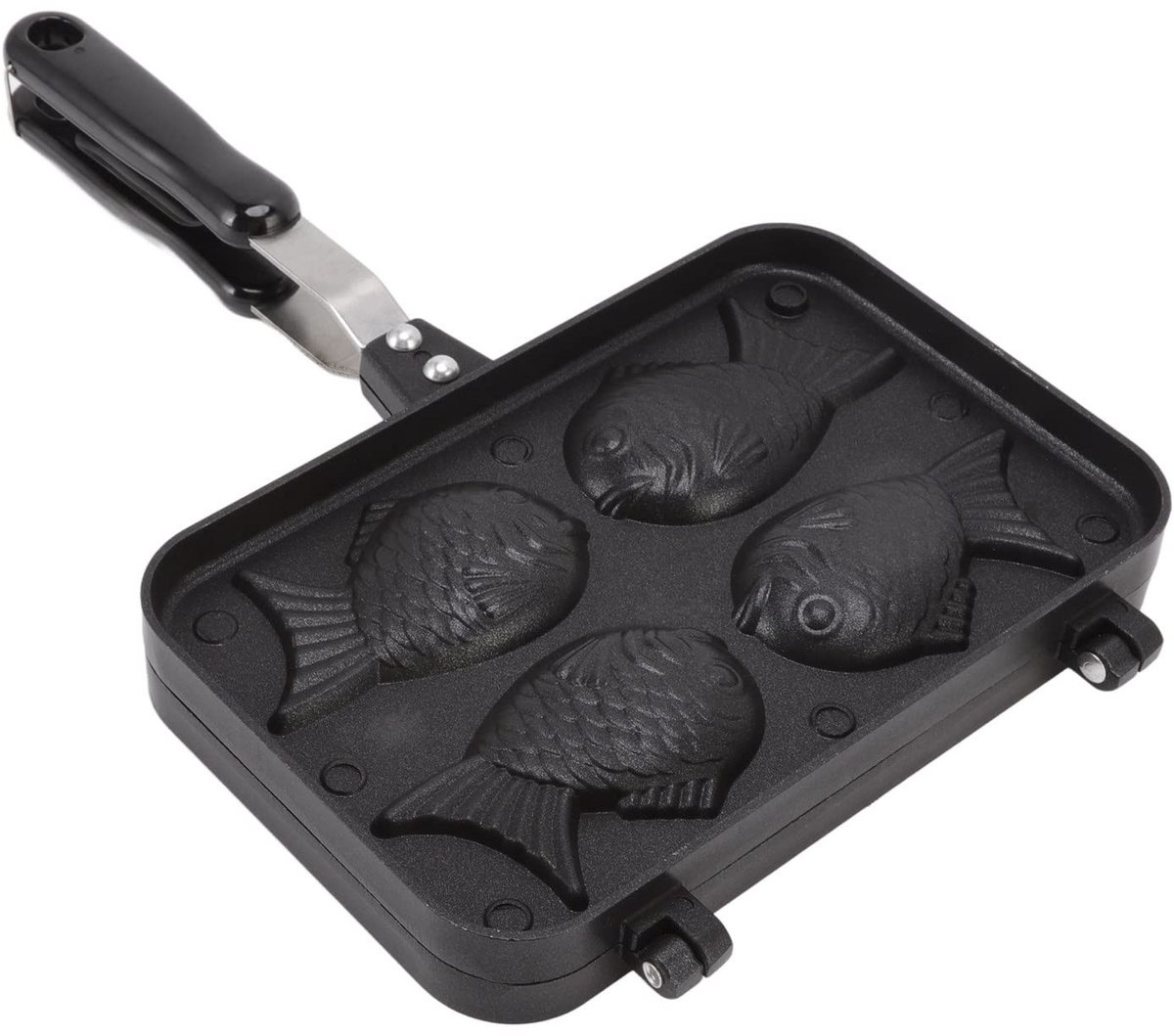 Dailygoods- Taartvorm Visvorm - 4 Bakjes - Antiaanbaklaag - Hoogwaardige Aluminiumlegering - Veilig Handvat - Duurzaam Ontwerp - Wafelijzer