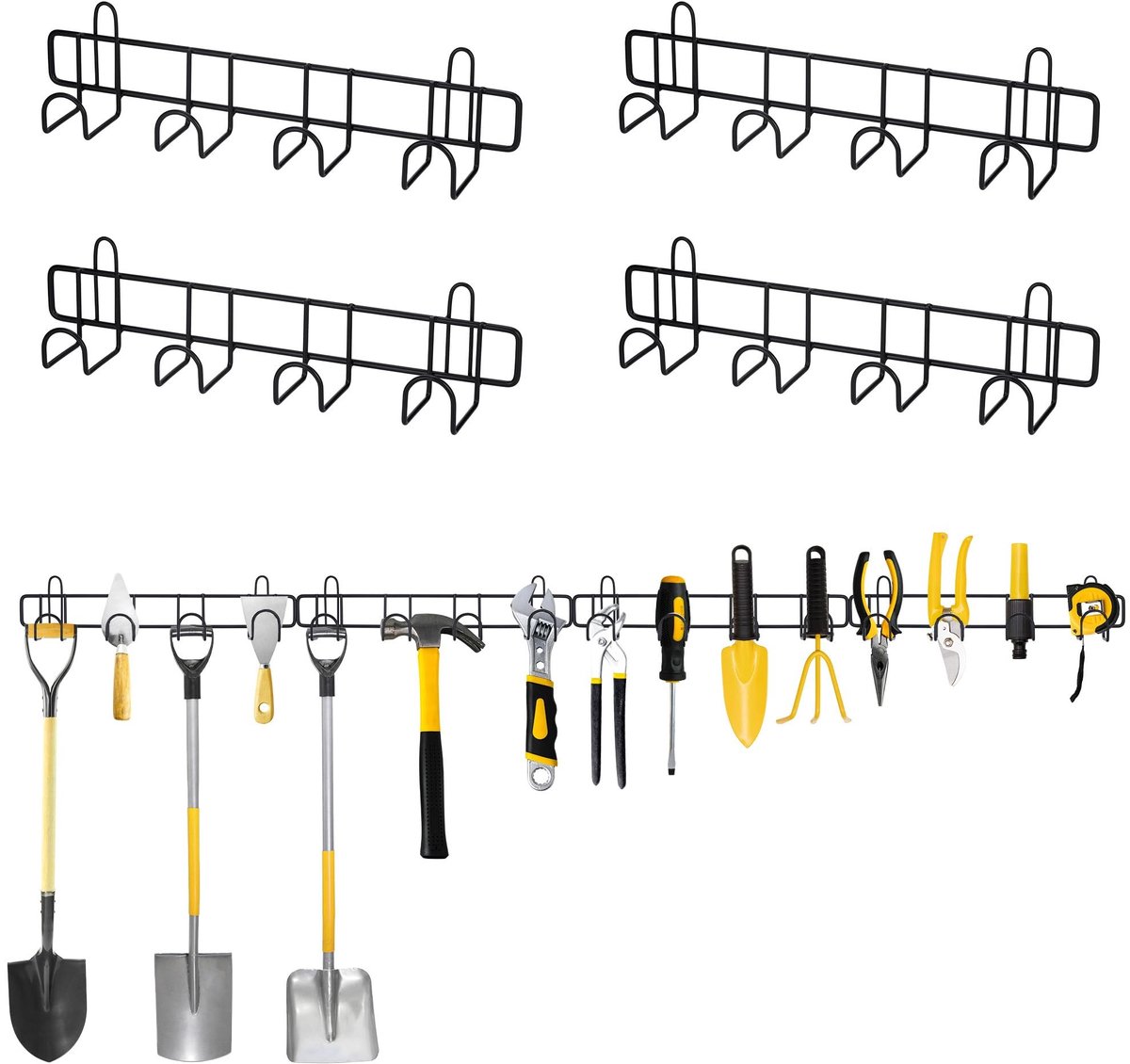 Dailygoods- Tuingereedschapshouder - Wandmontage - 4 Haken - Duurzaam Metaal - Roestwerend - 40 x 9,3 cm - Tot 50 kg Belastbaar - Gereedschapshouder