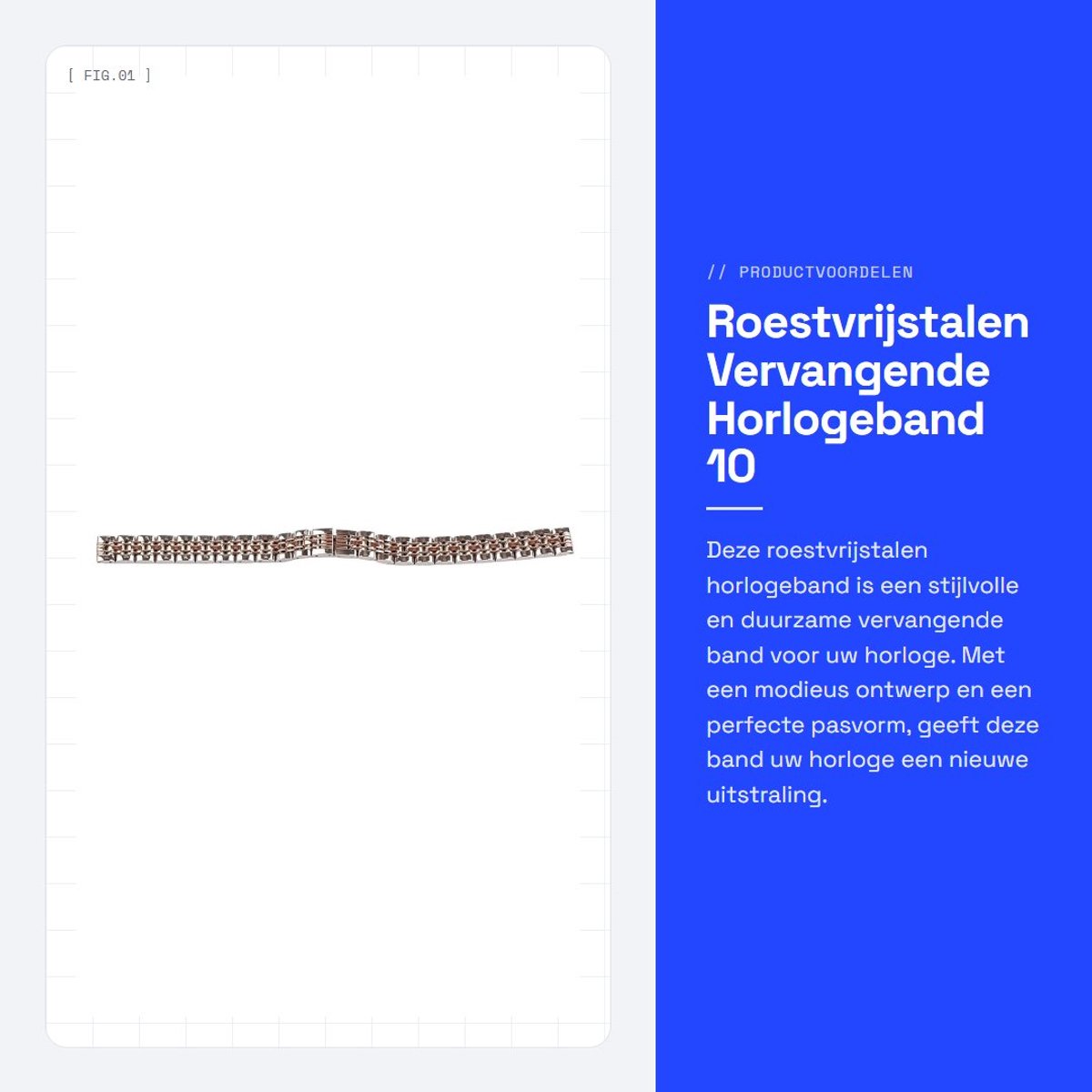Dailygoods- Horlogeband Roestvrij Staal - Vervangende Horlogeband - Horlogeband 10mm - Modieuze Accessoire - Recht/Gebogen Uiteinde - Schokbestendig - Horlogeketting