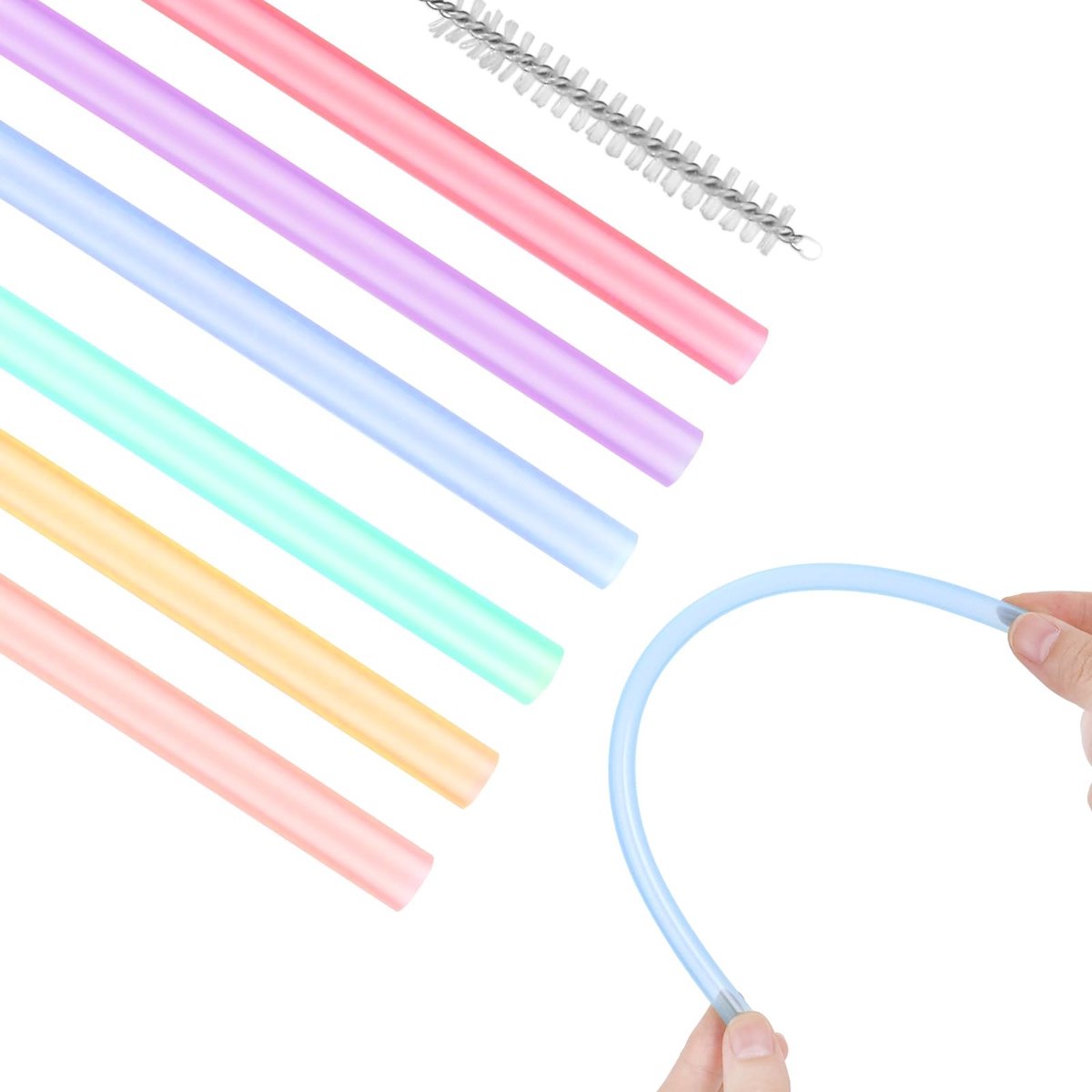 Dailygoods- Siliconen Rietjes Set van 6 - Herbruikbare Rietjes - BPA-vrij - Inclusief Reinigingsborstel - Geschikt voor Dranken - 23,5 cm Lang