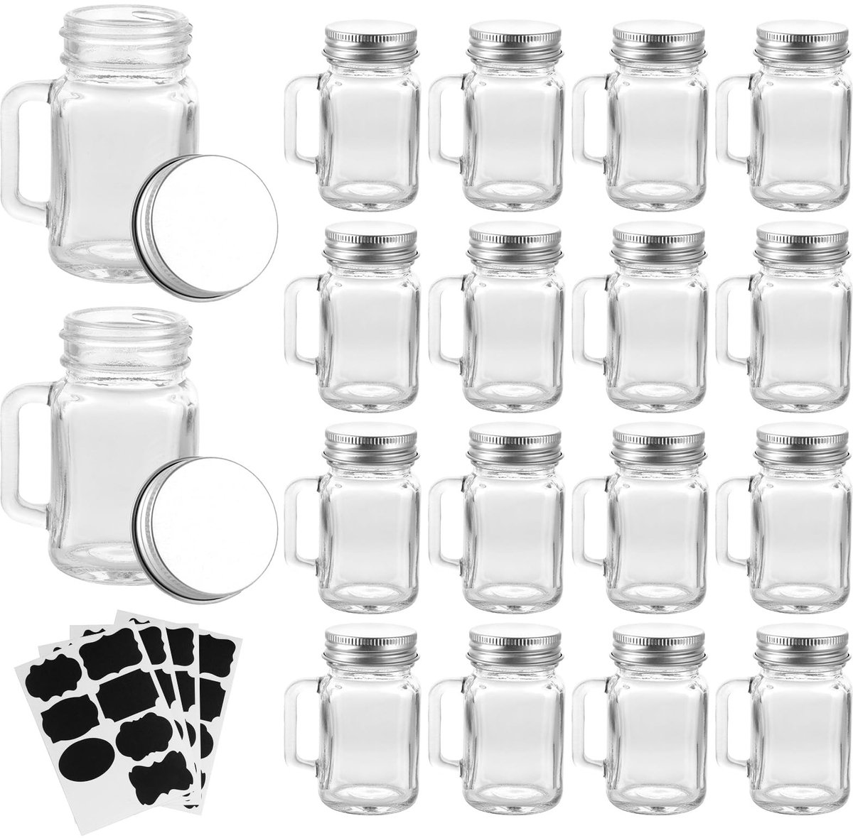 Dailygoods- Drinkglas met Deksel - Mini-Borrelglazen 60 ml - Borrelglazen met Handvat - Vintage Inmaakpotten - Set van 32 Stuks - Duurzaam en Praktisch - Borrelglas