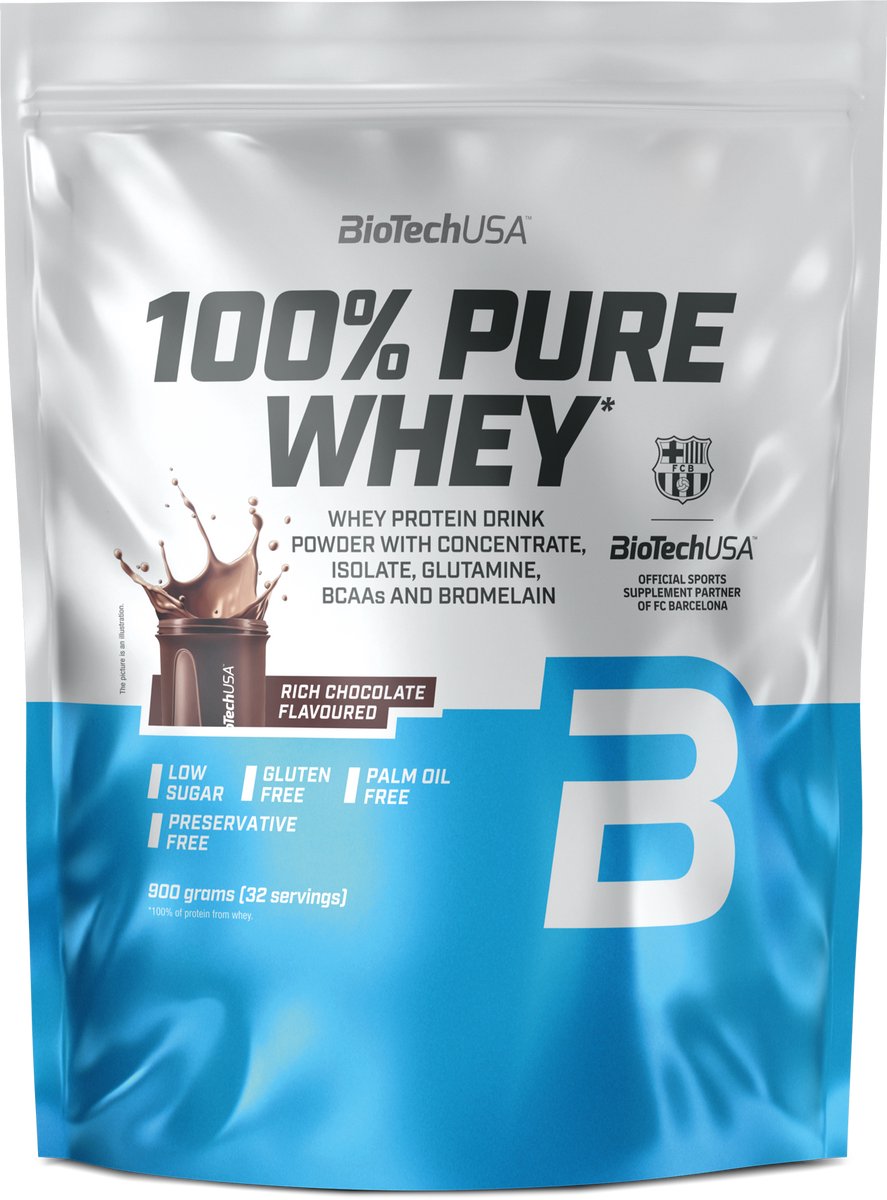 BioTechUSA 100% Pure Whey | Eiwitpoeder met BCAA en Glutamine | Glutenvrij, Palmolievrij | 21g Eiwit per portie, 900 g, Rich Chocolate