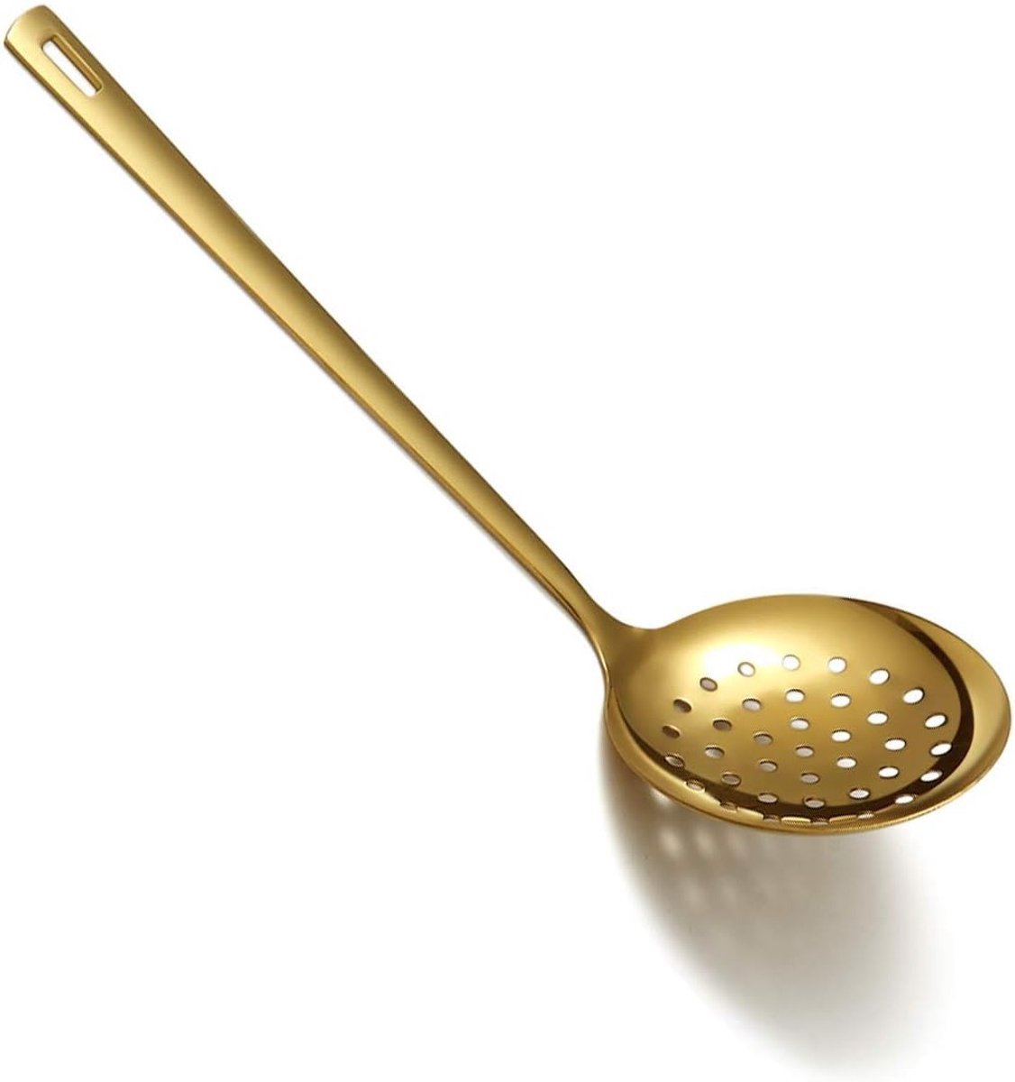 Gouden Skimmer van Metaal met Titanium Coating, Keukenzeef voor Antiaanbakpannen, Vaatwasserbestendig en Makkelijk Schoon te Maken