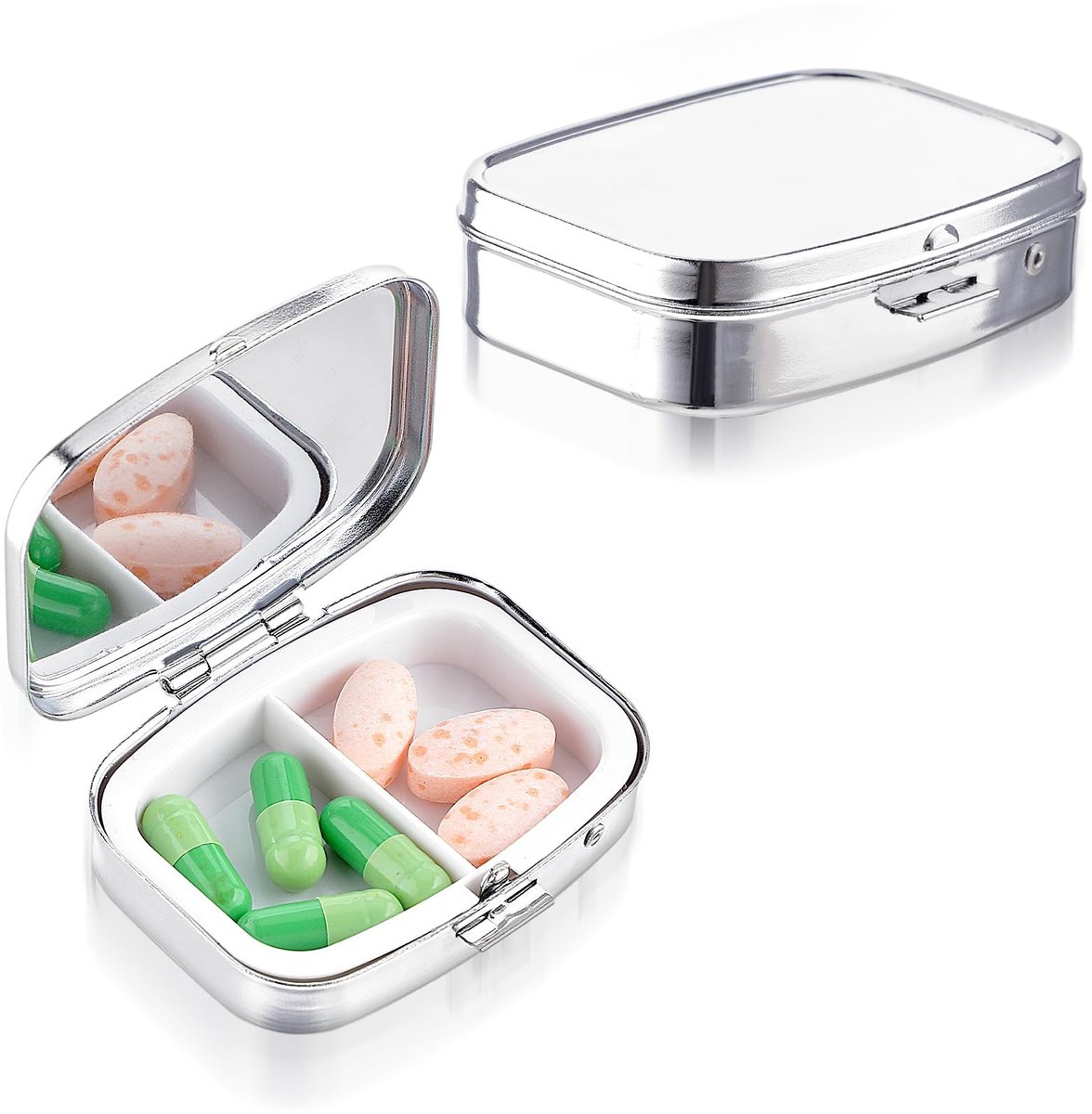 Dailygoods- Pillendoos 7 Dagen - Roestvrij Stalen Organizer - 2 Compartimenten - Draagbaar - Vochtbestendig - Medicijnopslag 5,1×5,1×2 cm