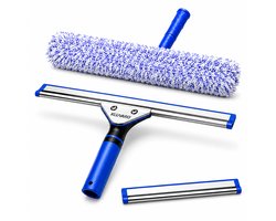 Kluvaro Professionele Raamwisser 35cm en 25cm - 3 in 1 Raamtrekker en Inwasser - Siliconen Watertrekker - Ruitenreiniger - Blauw