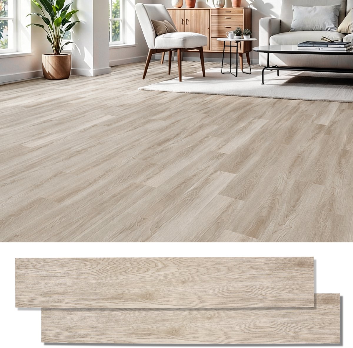 Lemonmax Zelfklevende PVC vloer - vinyl vloertegels houtlook waterdicht - voor keuken woonkamer en hal - 5 m² 36 stuks 2 mm - Houtnerf beige