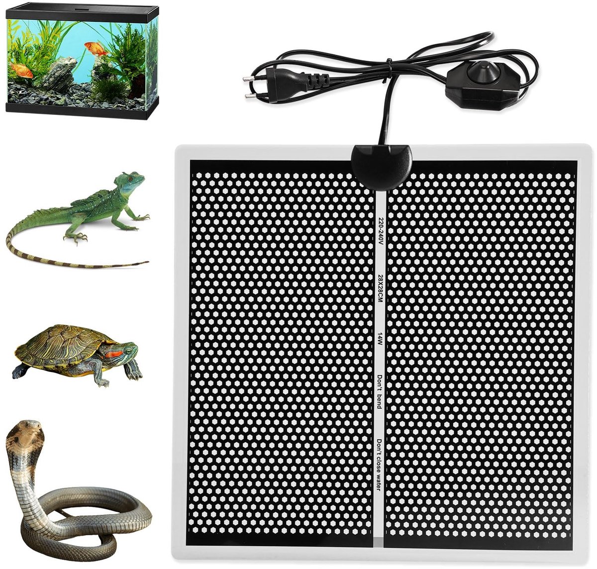 Dailygoods- Verwarmingskussen 28 x 28 cm - Verstelbaar - Terrarium - Glazen Containers - Duurzaam - Temperatuurregeling - Warmtemat
