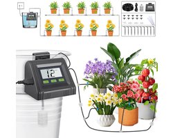 Automatisch bewateringssysteem voor binnen – Slimme druppelpomp – Automatische druppelirrigatieset – Voor binnengebruik – Automatische bewateringsset voor kantoorplanten – ABS behuizing – Met timer – Zwart – 10 m 4 mm slang – 3 m 3 mm slang