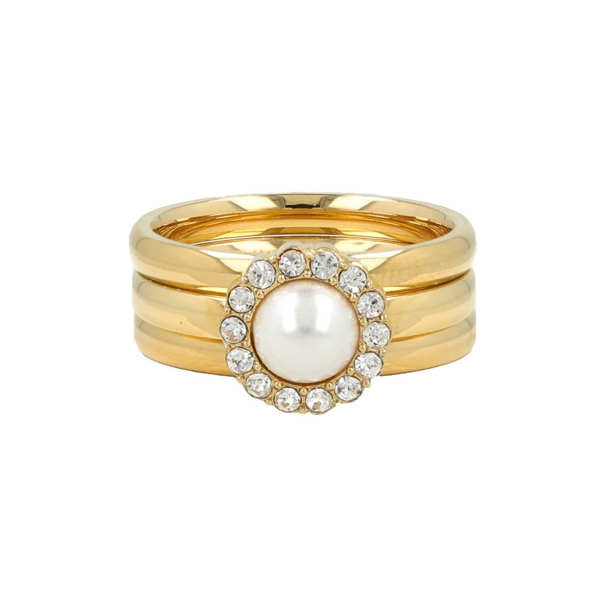 My Bendel - Goudkleurige Ringen Set - Witte Parel - met Luxe Cadeauverpakking | Sieraden Voor Dames | Maat 18.00 Mm / Maat 57