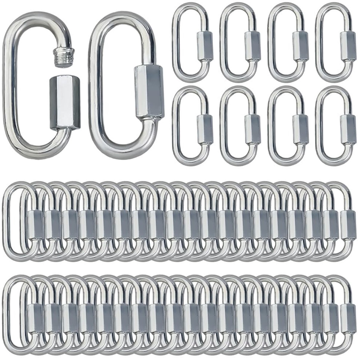 Dailygoods- Karabijnhaak Zware Belasting - Ovale Snelverbinders - 50 Stuks - Roestvrij Staal - Vergrendeling - Camping/Outdoor Uitrusting - Snelkoppeling