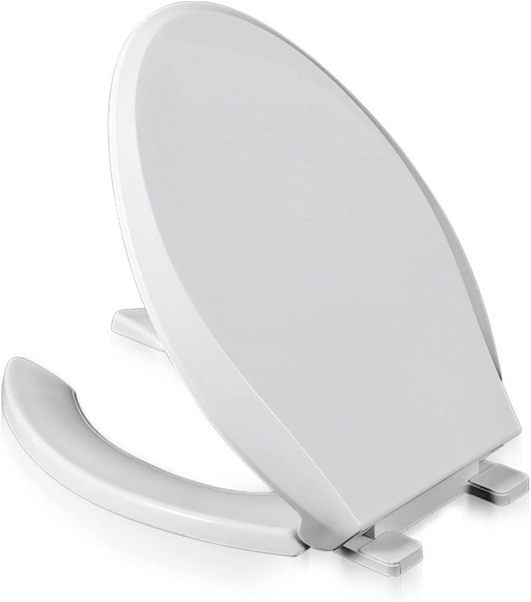Langwerpige Toiletbril - Ovale WC-Bril - Stil Zitten - Verstelbaar Scharnier - 18.1 x 14.2 inch - Wit