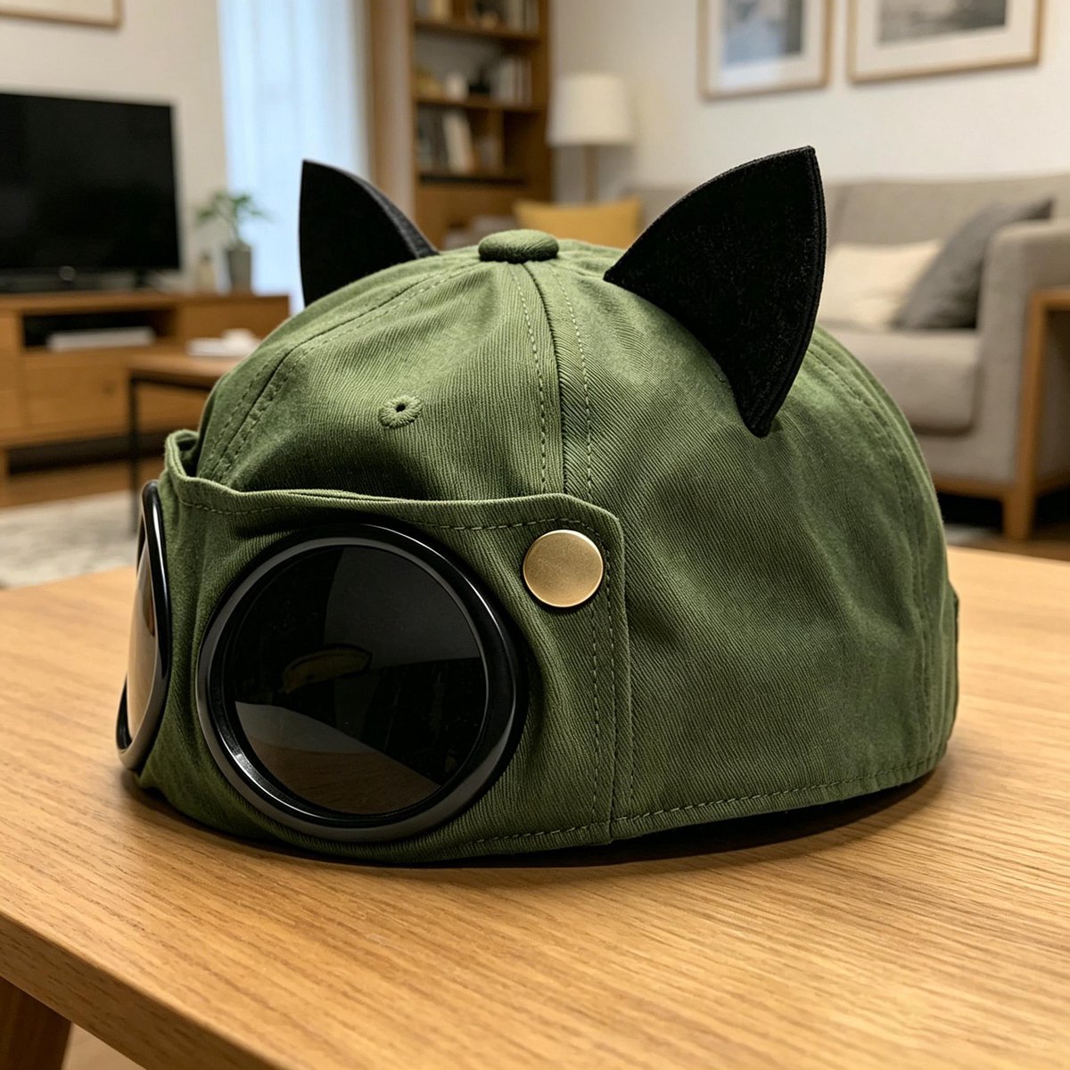 Retro pilotpet zonnebril hiphop masker legergroene oorkappen universeel formaat