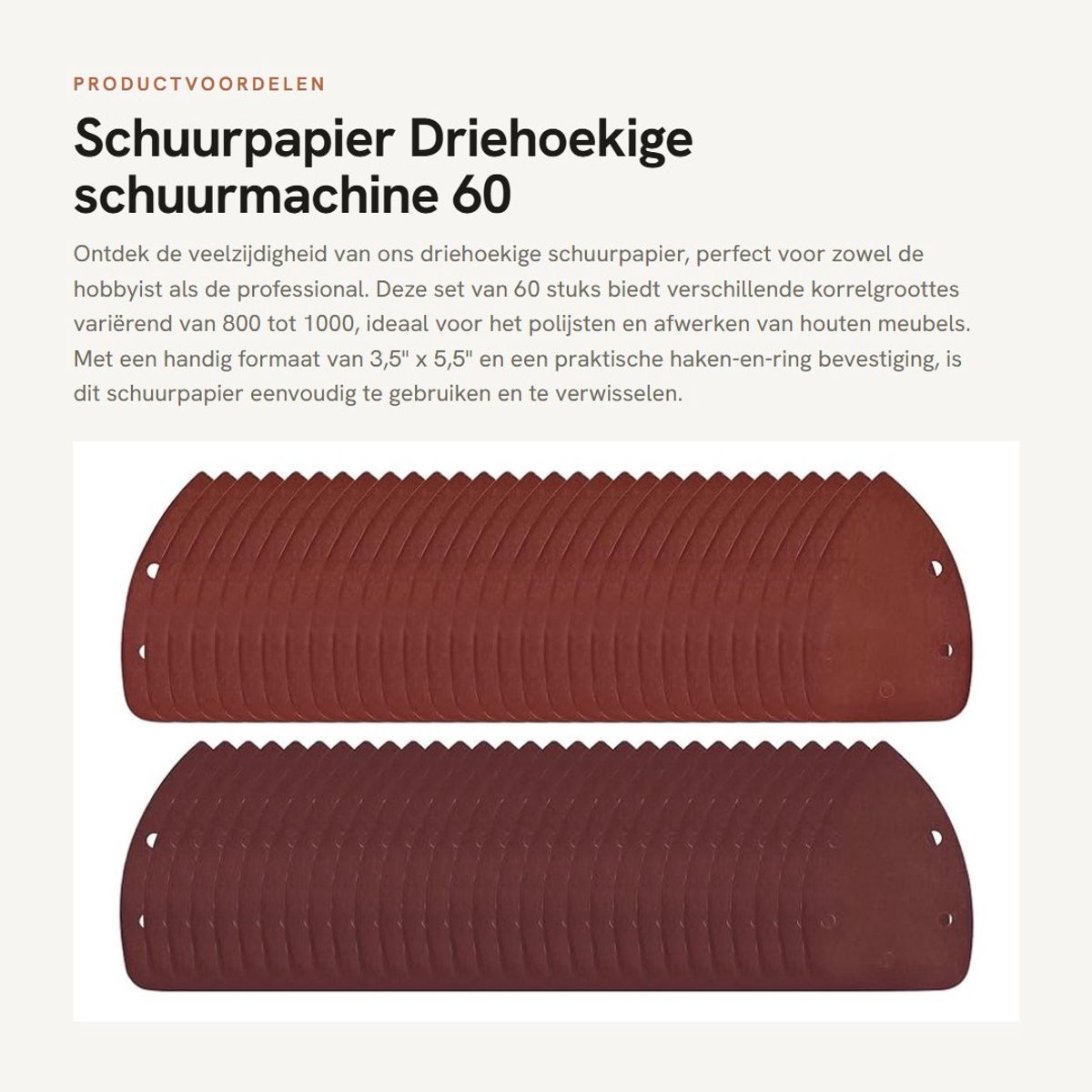 Dailygoods- Schuurpapier Set 60 Stuks - Schuurpapier Driehoek 3,5" x 5,5" - Korrel 800-1000 - Aluminiumoxide - Antislip - Voor Polijsten van Hout - Schuurmachinepapier