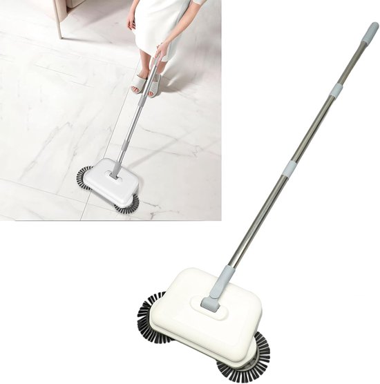 Handmatige Vegen Mop - Stille Vloerreiniger - Droog en Nat Gebruik - 360 Graden Roterend - 102cm Hoog - Grijs — afbeelding 4