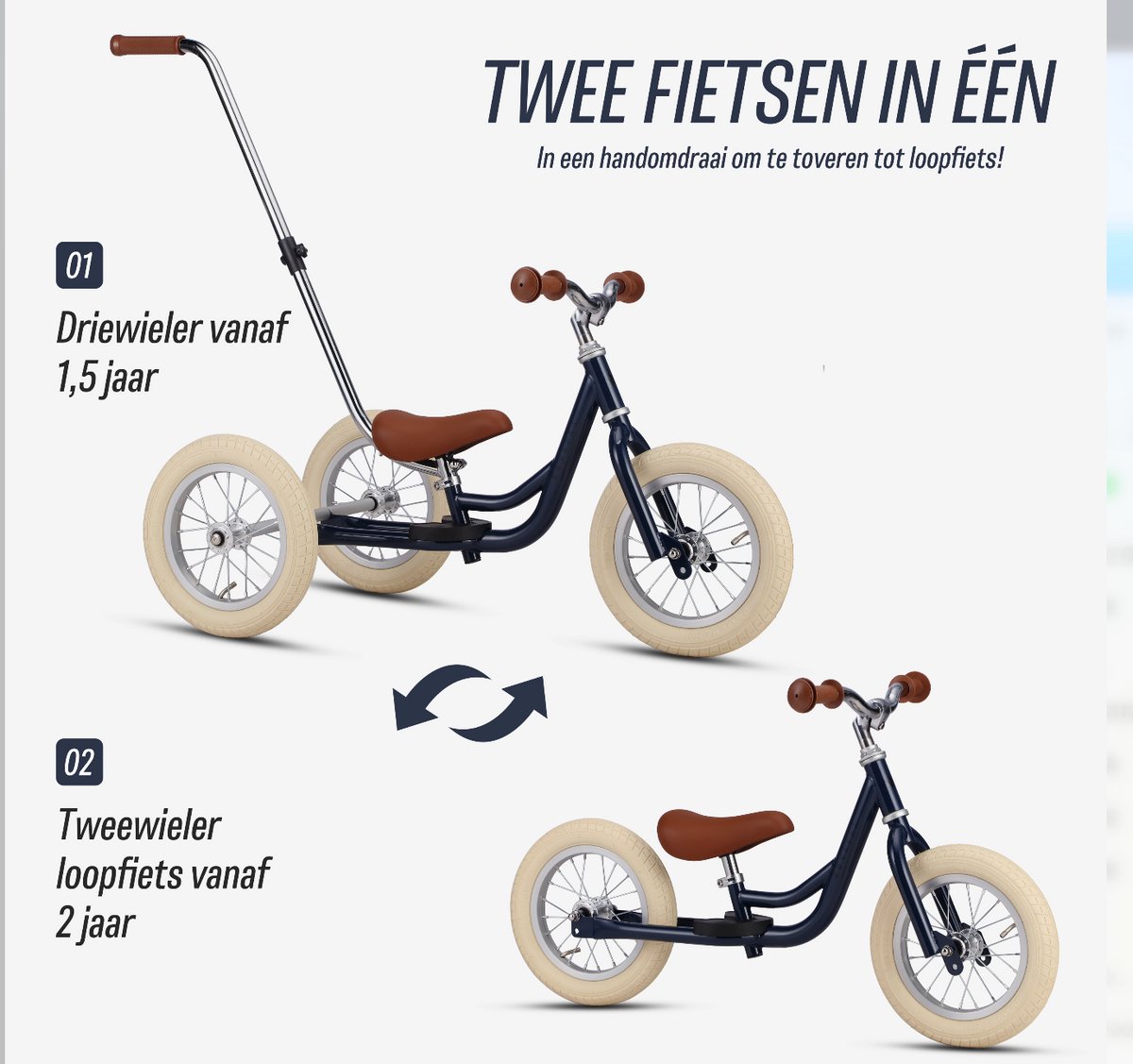 Køvapää Trike - 2 in 1 Loopfiets - 1.5 t/m 4 jaar - Met Naamsticker - 12 inch – Loopfiets - Blauw — afbeelding 2