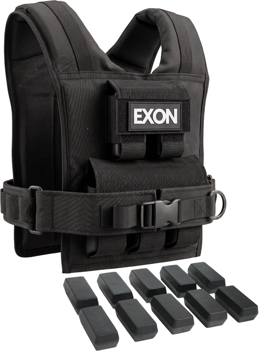 Exon® Premium 10 KG Gewichtsvest - Adjustable Fitness Weighted Vest - Weight Vest Verstelbaar in Gewichten - Krachttraining, Crossfit, Calisthenics Trainingsvest 10KG
