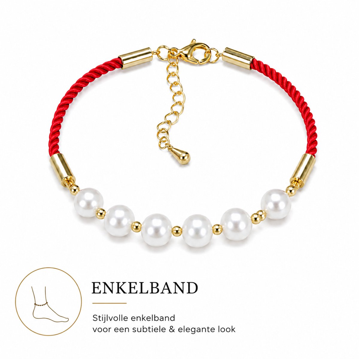 Xuternity Aurora Pearl – Crimson Wish Enkelband | Natuurlijke Zoetwaterparels | Verstelbaar | Rood Gelukskoord