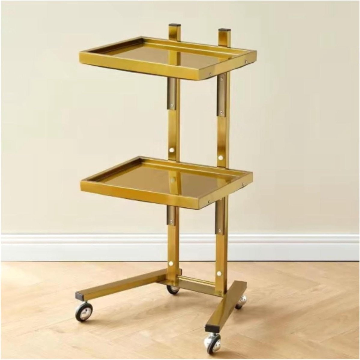 Werkwagen Kapperswagen - Salonwagen Rollende kar - Salon Organiseren - Opvouwbaar Dienblad - 86x50x38cm - Goud
