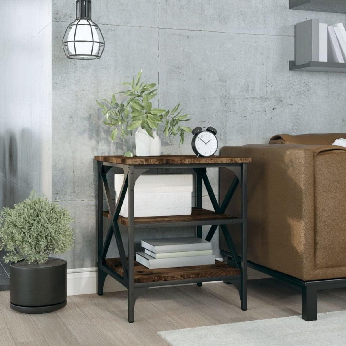 Bijzettafel Gerookt Eiken - Tafel Tafeltje - Woonkamer Inrichten - Industriële Make-over - 40x42x50 cm - Eiken