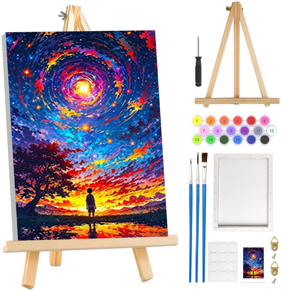 Dailygoods- Schilderen op Nummer - Verf op Nummer voor Volwassenen - Canvas 8 x 30,5 cm met Frame - Ezel - Doe-Het-Zelf Kunst - Hoogwaardige Acrylpigmenten - Verfset