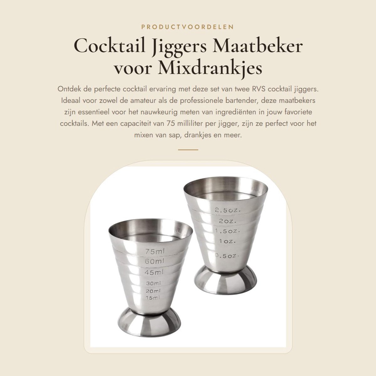 Dailygoods- Cocktail Jigger 2 Stuks - Roestvrij Staal - 75 ml - Schokbestendig - Duurzaam - Maatbeker voor Cocktails