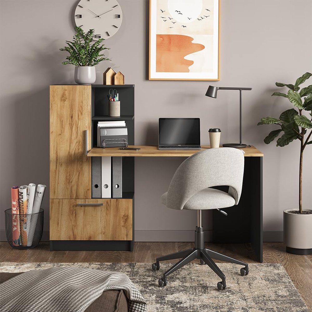 Bureau met Opbergruimte - Werktafel Bureau - Thuiswerken Kantoor - Open en gesloten opbergvakken - 150 x 59 cm thumbnail 4
