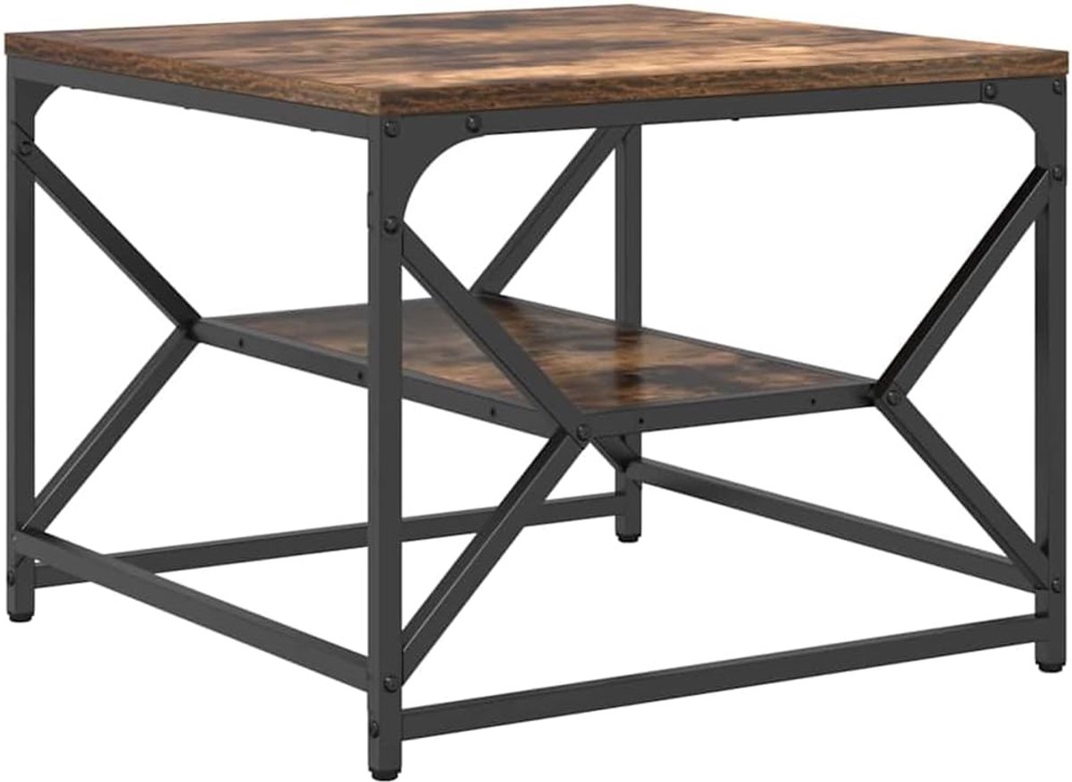 Salontafel - Koffietafel Bijzettafel - Woonkamer Decoratie - Industriële Stijl - 51x50x40 cm - Gerookt eiken