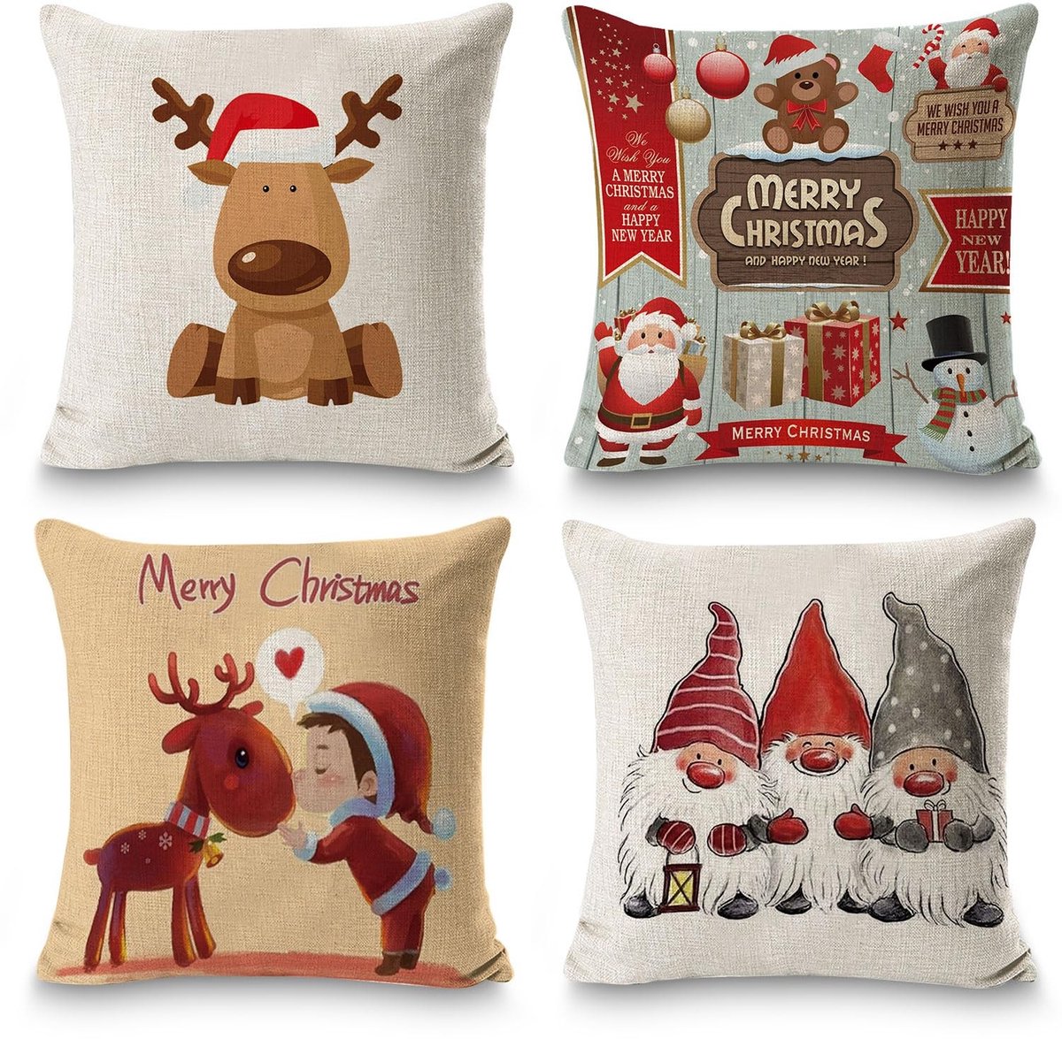 Dailygoods- Kussensloop 50x50 - Kerstmis - Linnen - Set van 4 - Ademend - Duurzaam - Kussenhoes