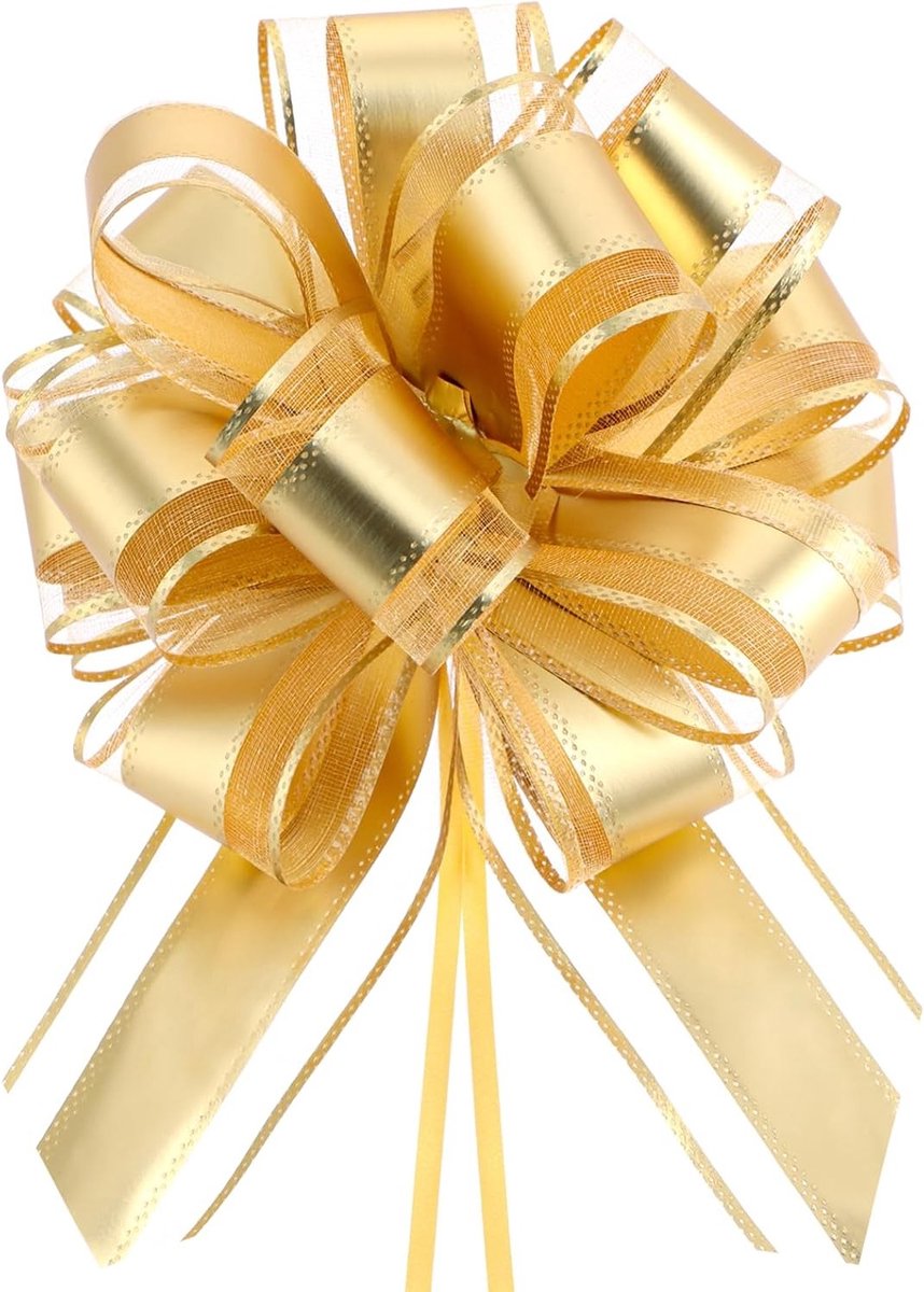 10 Stuks Grote Cadeau Strikken 18cm Trek Strik met Cadeau Ribbons Decoratieve Strikken voor Verpakking, Bruiloft en Verjaardagsgeschenken (Goud)