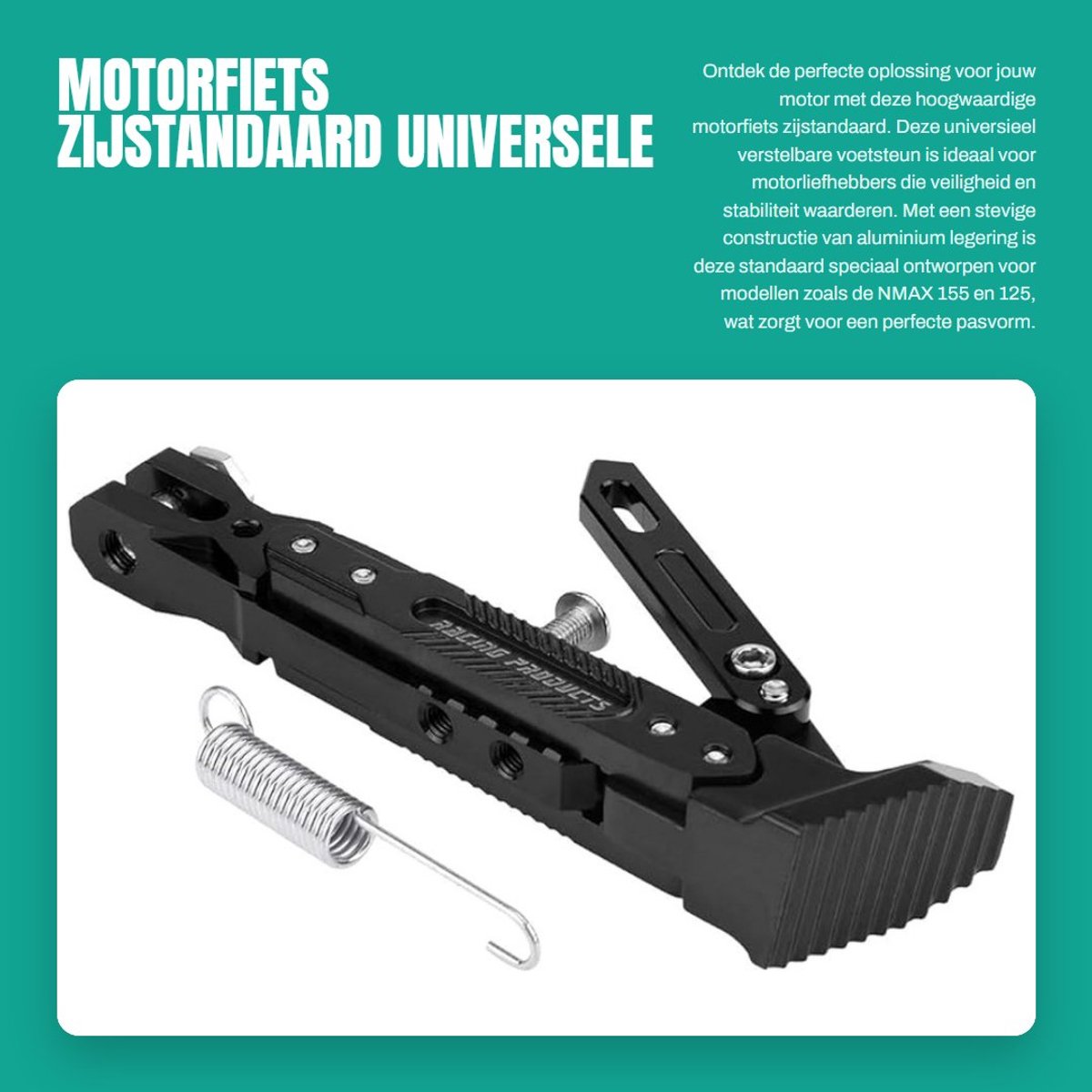 Dailygoods- Motorfiets Zijstandaard Hoogwaardige Aluminium Legering - Verstelbare Voetsteun - Universele Ondersteuning - Schokbestendig - Duurzaam - Afmetingen 21x5x4cm - Motorfiets Standaard