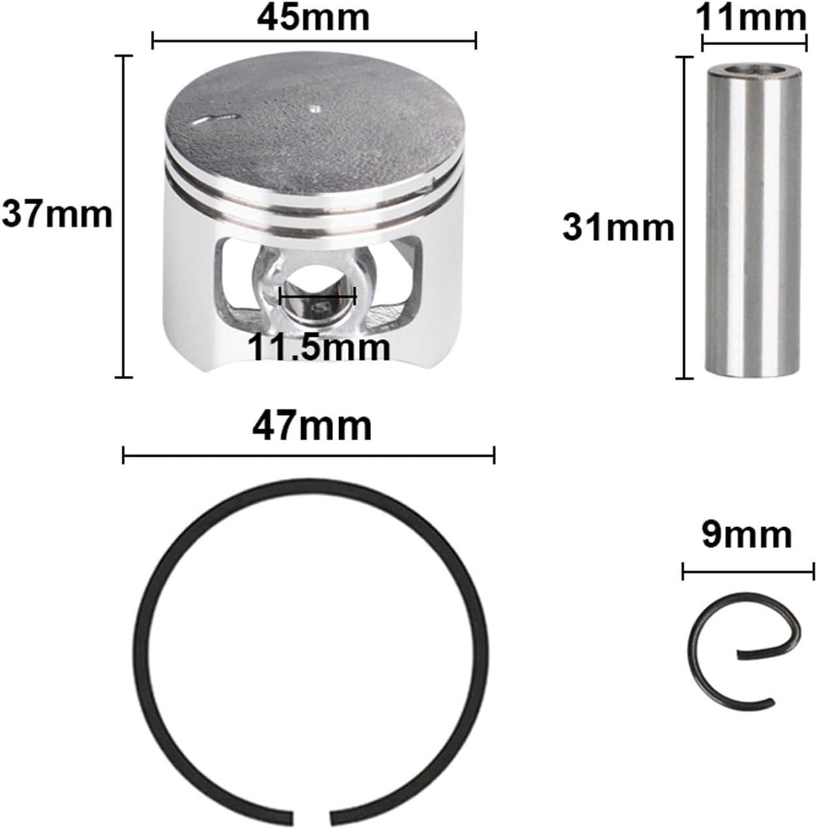 Cilinder Piston Kit - Zuiger Set - Bosmaaier Onderhoud - 45mm Diameter - 58CC - Unikleur