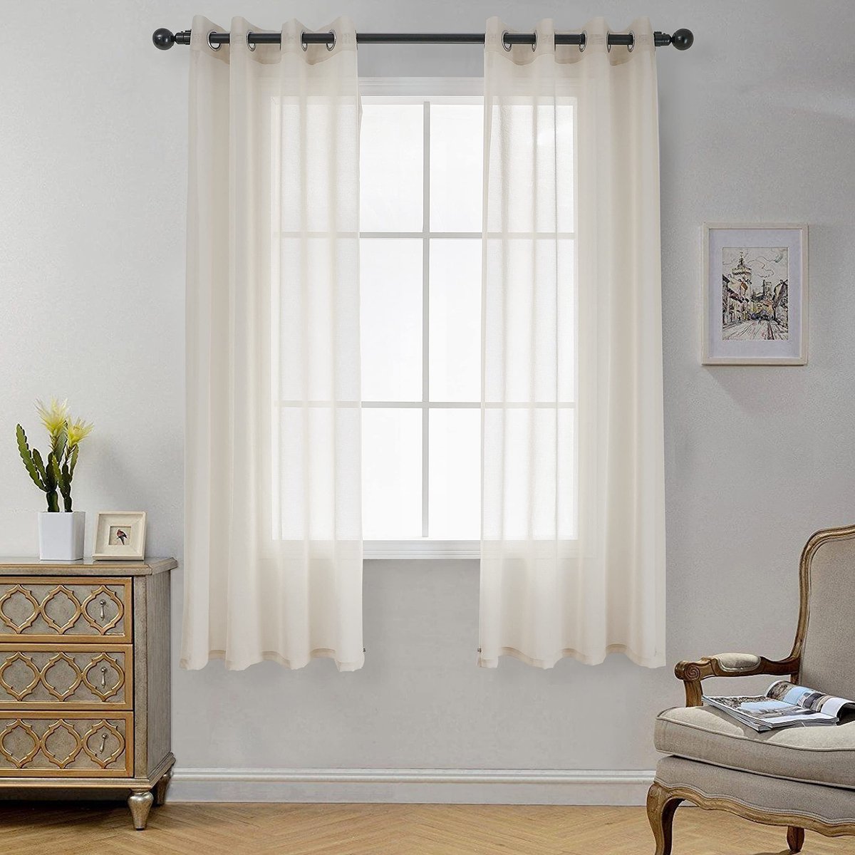 Dailygoods- Voile Gordijn Set van 2 - Moderne Raambehandeling - Zilveren Ringen - H 175 x B 140 cm - Polyester - Lichtdoorlatend en Wasbaar