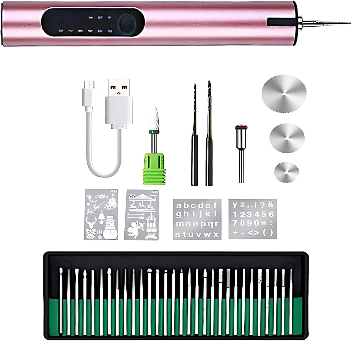 Elektrische Graveerpen - Mini Pen - Objecten Personaliseren - Oplaadbaar Met Bits - 18 cm Lengte - Rose Goud