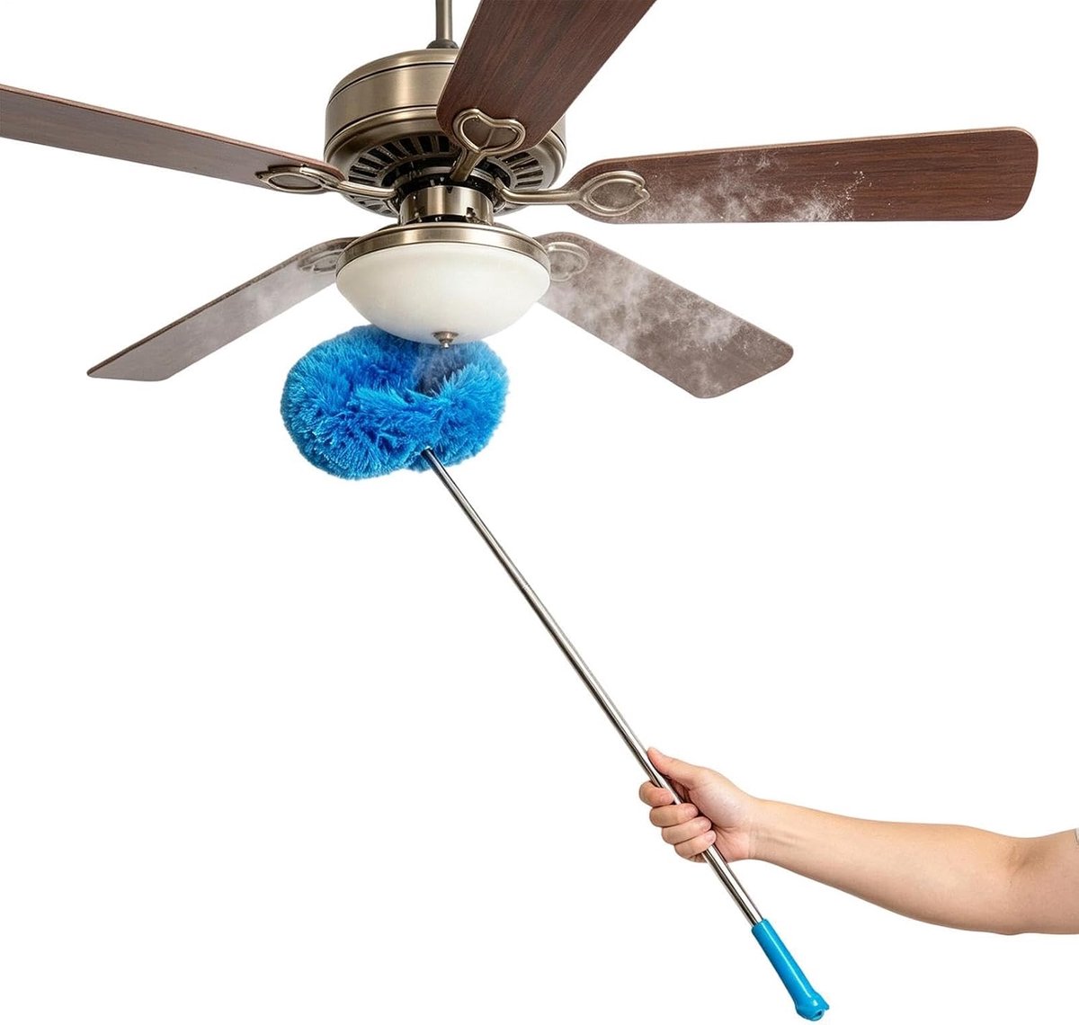Ventilator Stoffer - Verlengstok Stofborstel - Hoge Plekken Reinigen - Uitschuifbare Steel - Tot 115 cm - Blauw