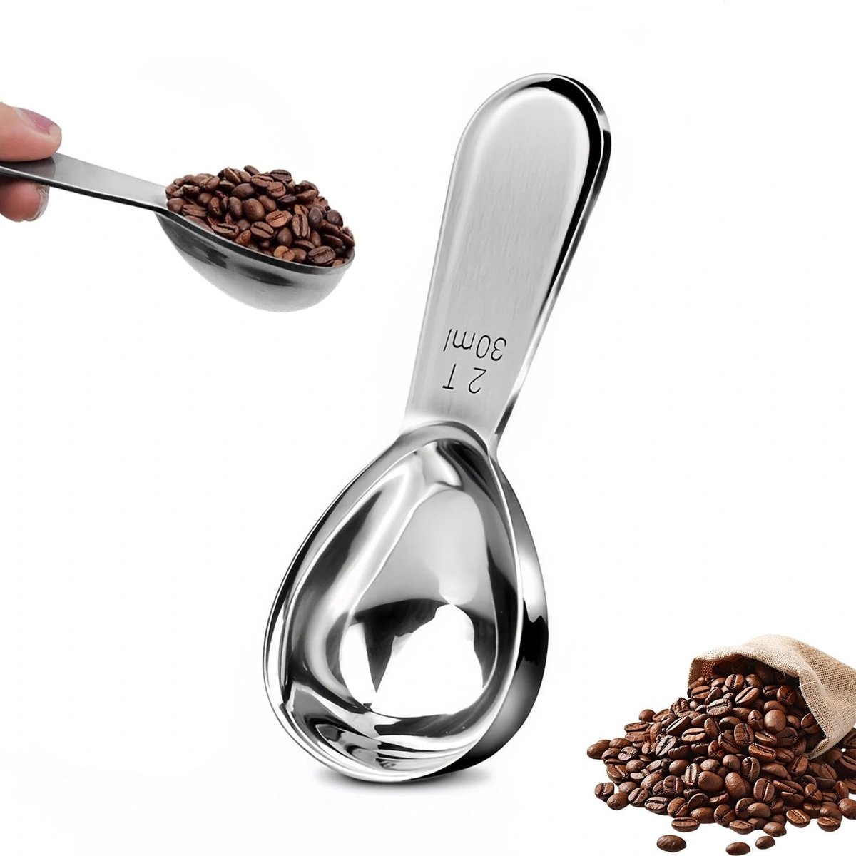Dailygoods- Koffiedoseerlepel 30 ml - Maatlepel RVS - Koffiemaatlepel - Antislip Handgreep - Voor Koffie/Eiwitpoeder - Slijtvast Materiaal