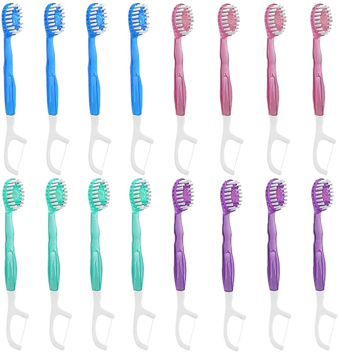 Dailygoods- Wegwerp-tandenborstels 16 stuks - 5-in-1 mini-tandenborstel - Floss/tongreiniger/tandenstoker - Multifunctioneel - Smaken: kersen/perzik/groene thee/munt - Direct klaar voor gebruik